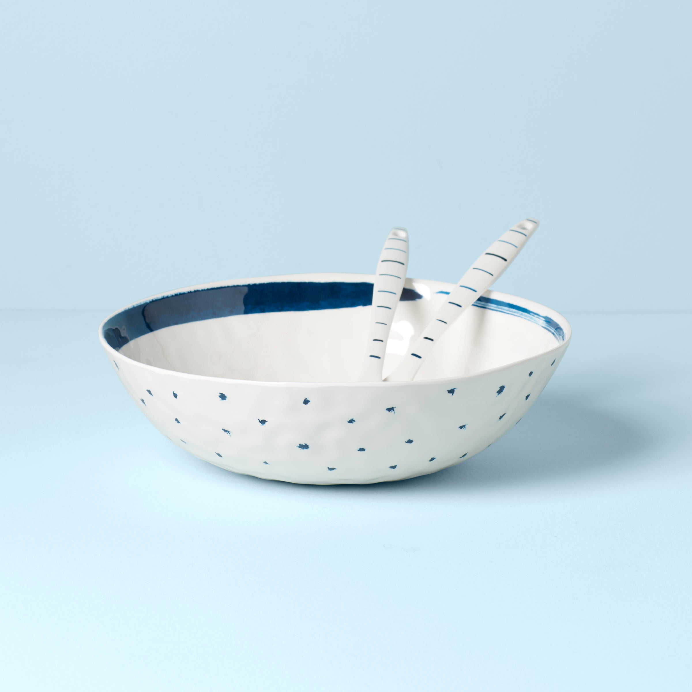 Thekbunny Blue Bay Melamine Salad Bowl With Servers