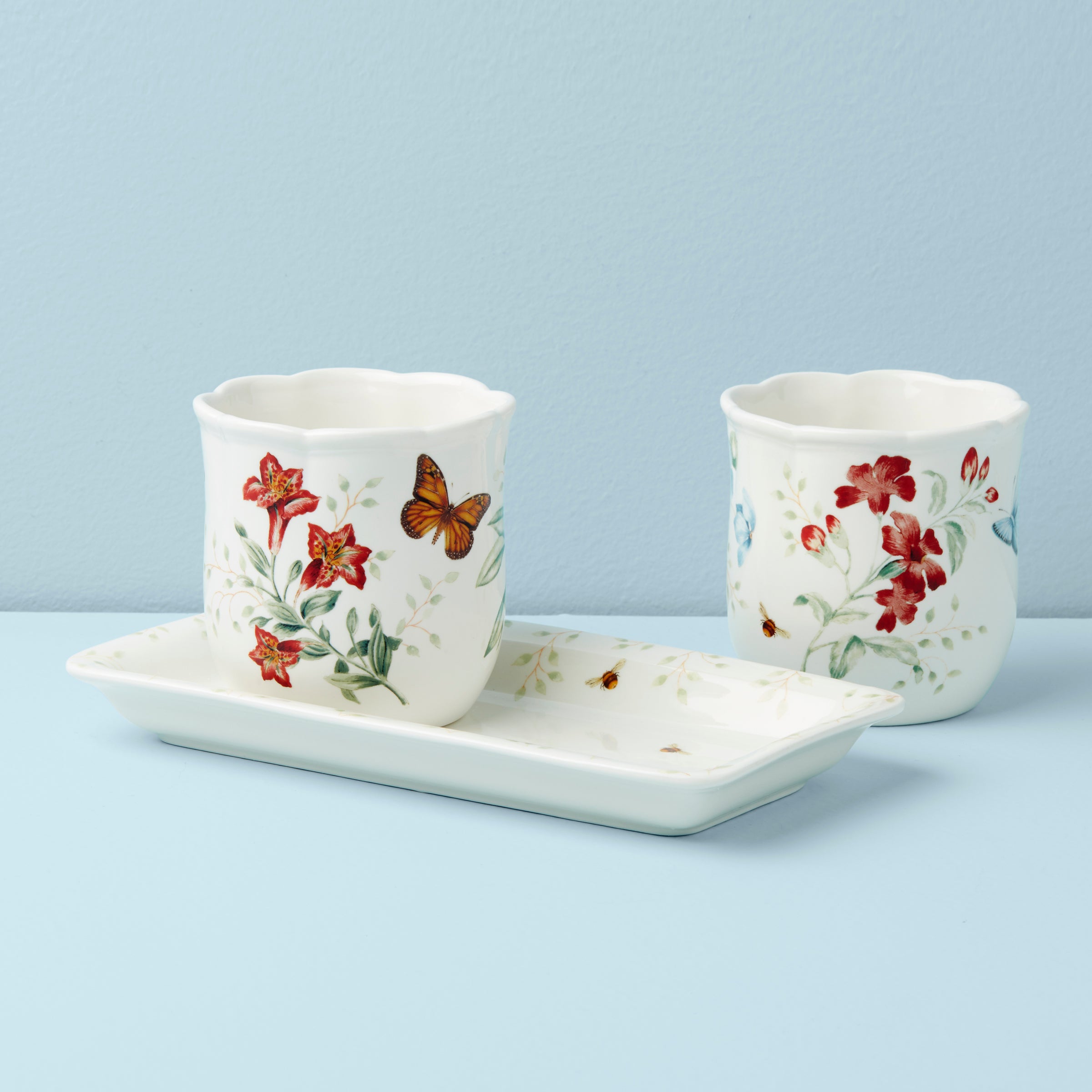 Thekbunny Butterfly Meadow 3-Piece Herb Pots & Tray Set