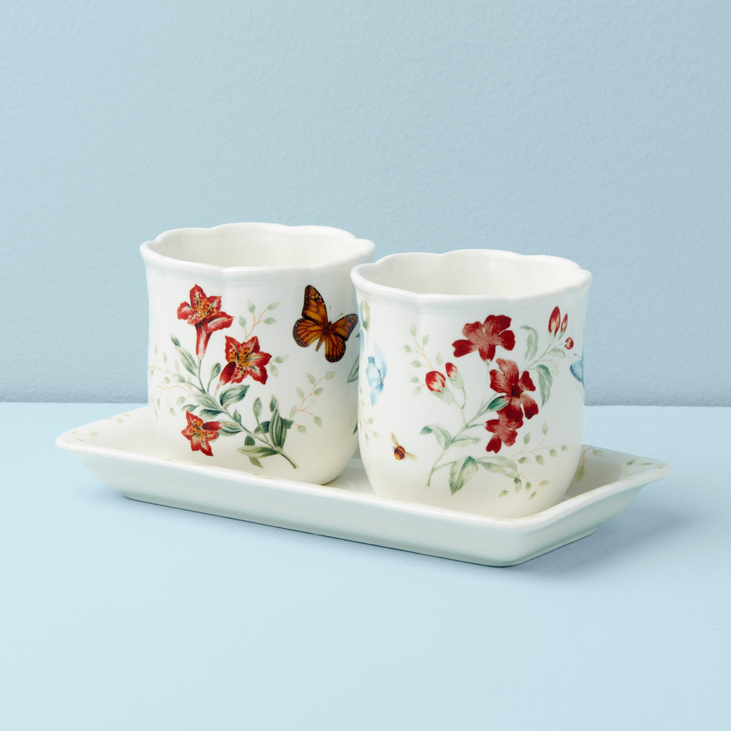 Thekbunny Butterfly Meadow 3-Piece Herb Pots & Tray Set