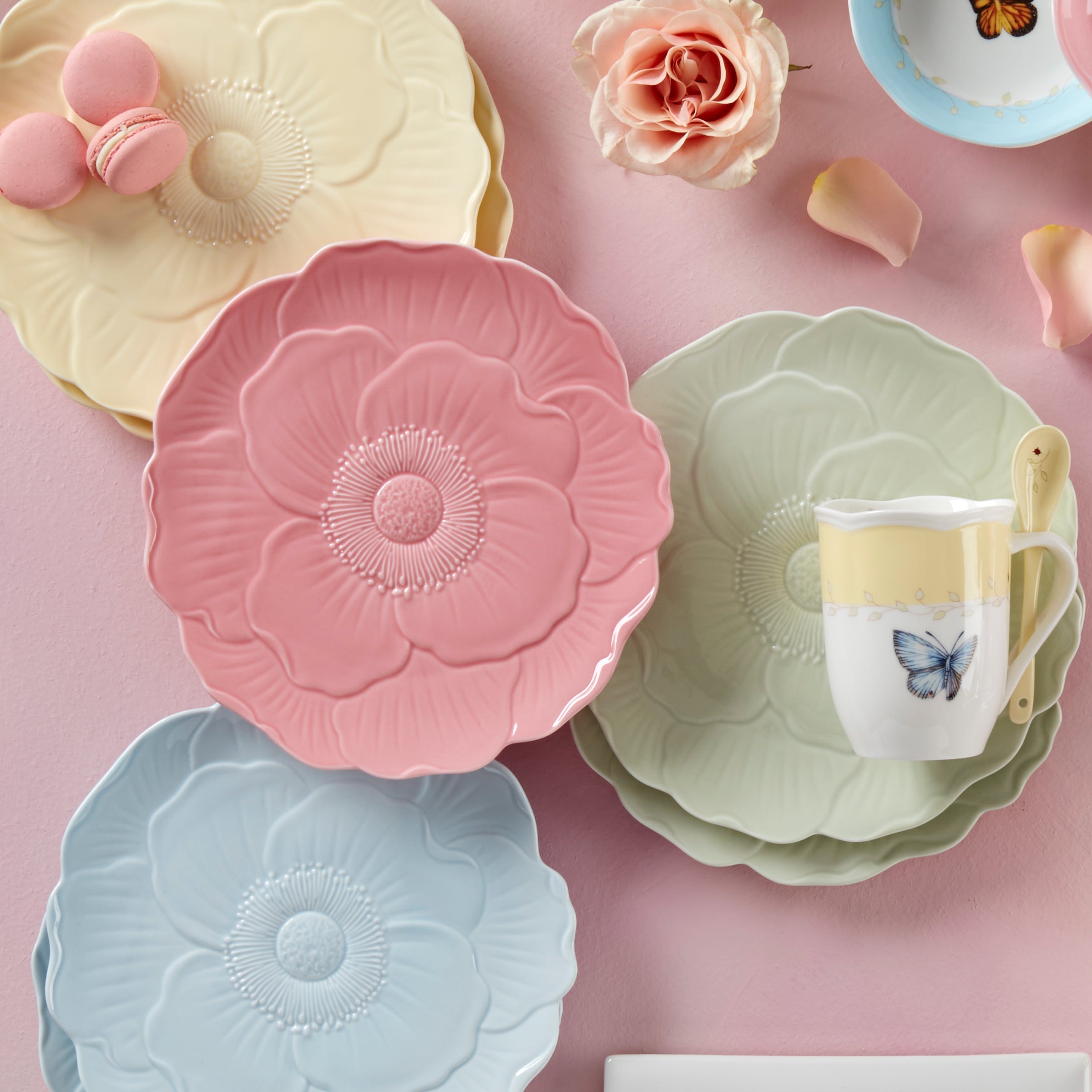 Thekbunny Butterfly Meadow Floral Blue Accent Plates - Set of 4