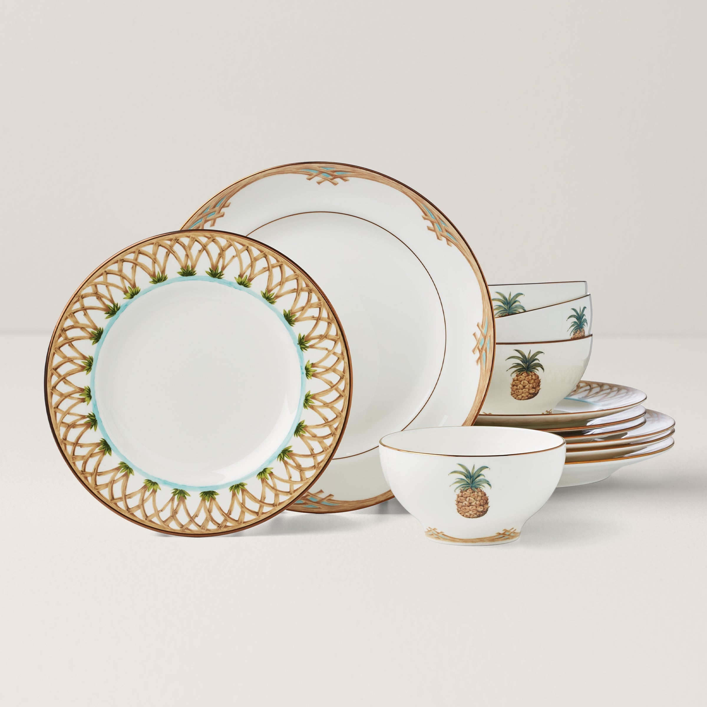 Thekbunny British Colonial Bamboo 12-Piece Dinnerware Set