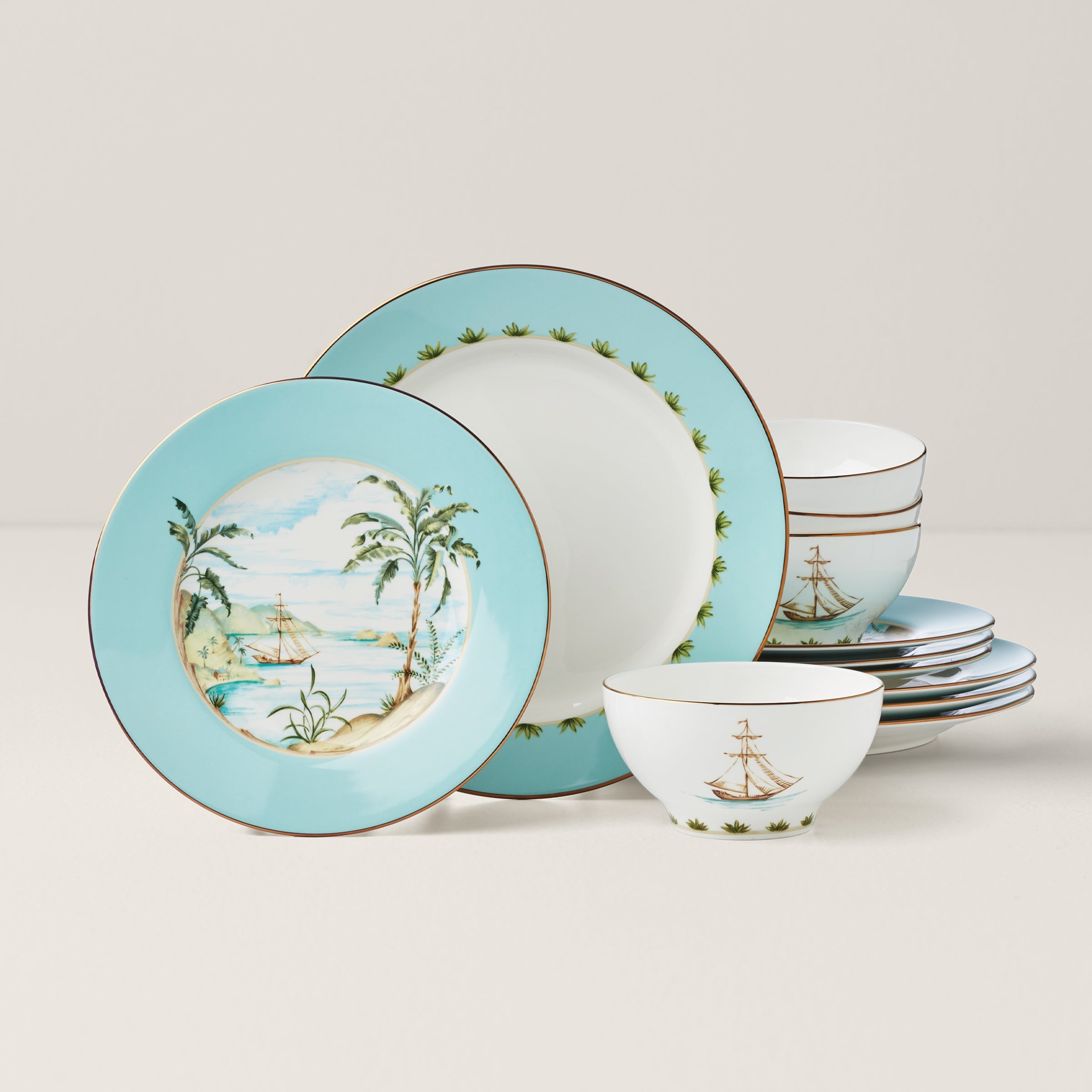 Thekbunny British Colonial Tradewind 12-Piece Dinnerware Set