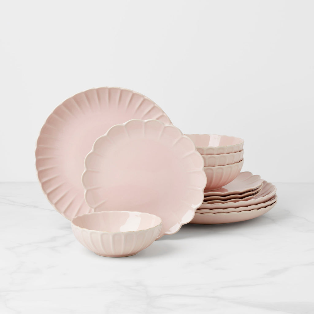 Thekbunny French Perle Scallop Blush 12-Piece Dinnerware Set