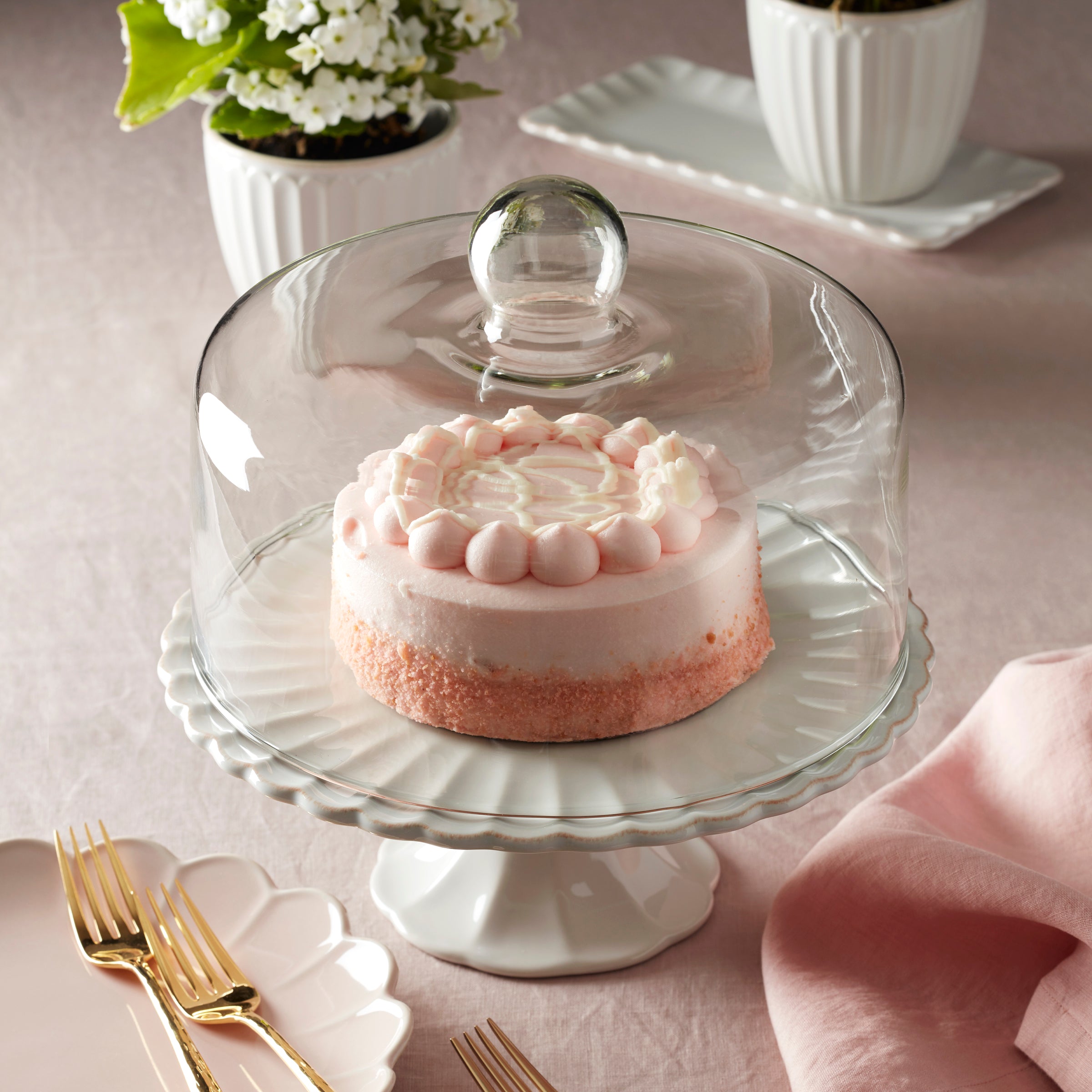 Thekbunny French Perle White Cake Plate With Dome