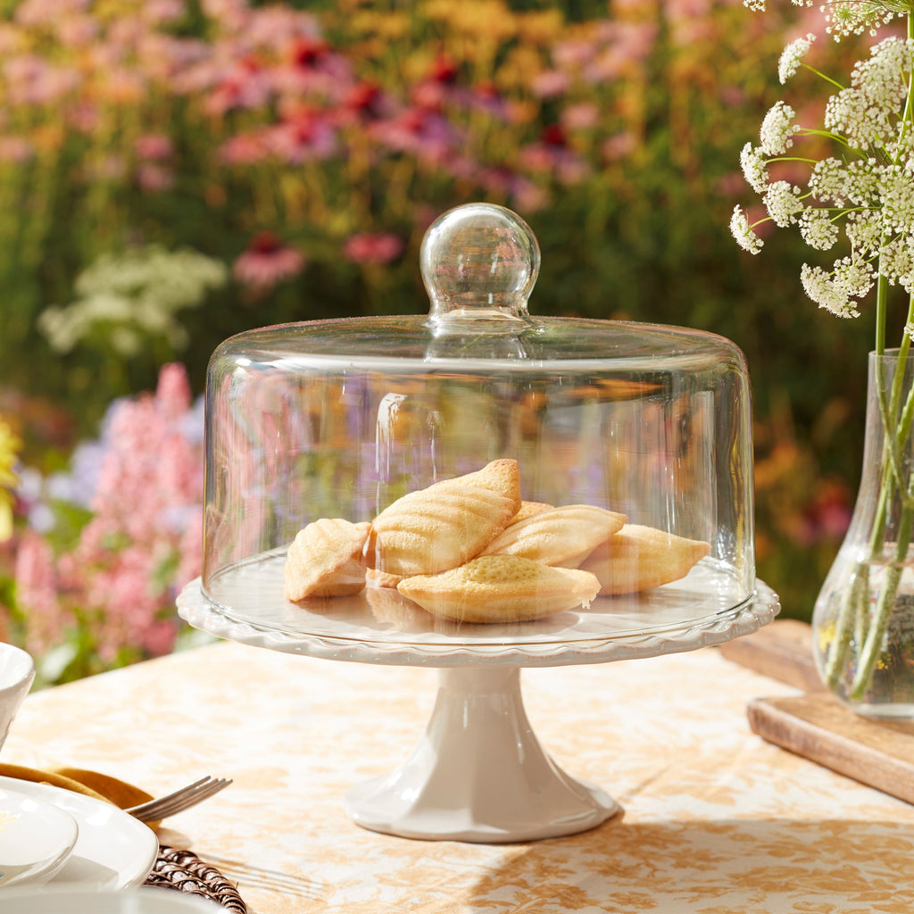 Thekbunny French Perle White Cake Plate With Dome