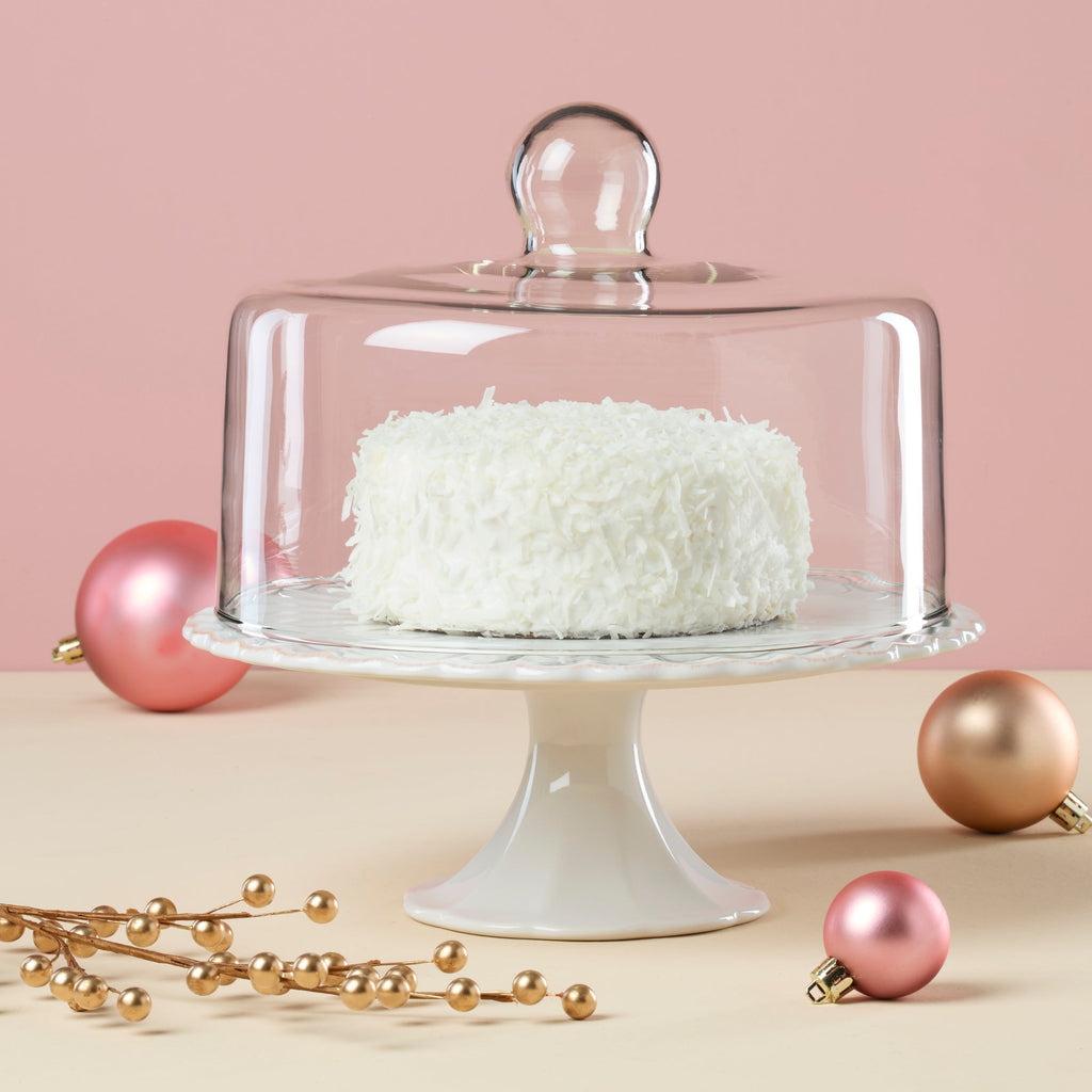 Thekbunny French Perle White Cake Plate With Dome