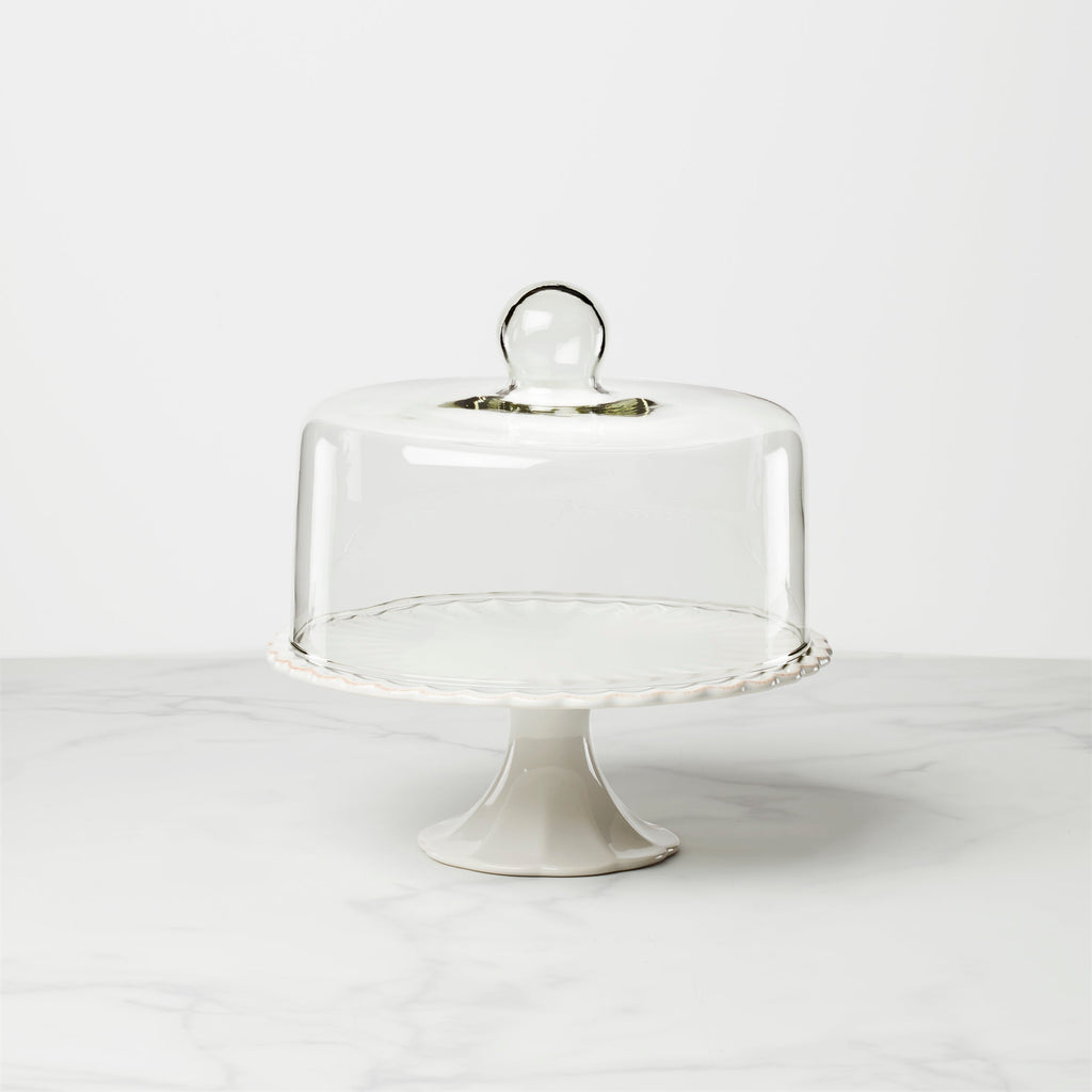 Thekbunny French Perle White Cake Plate With Dome
