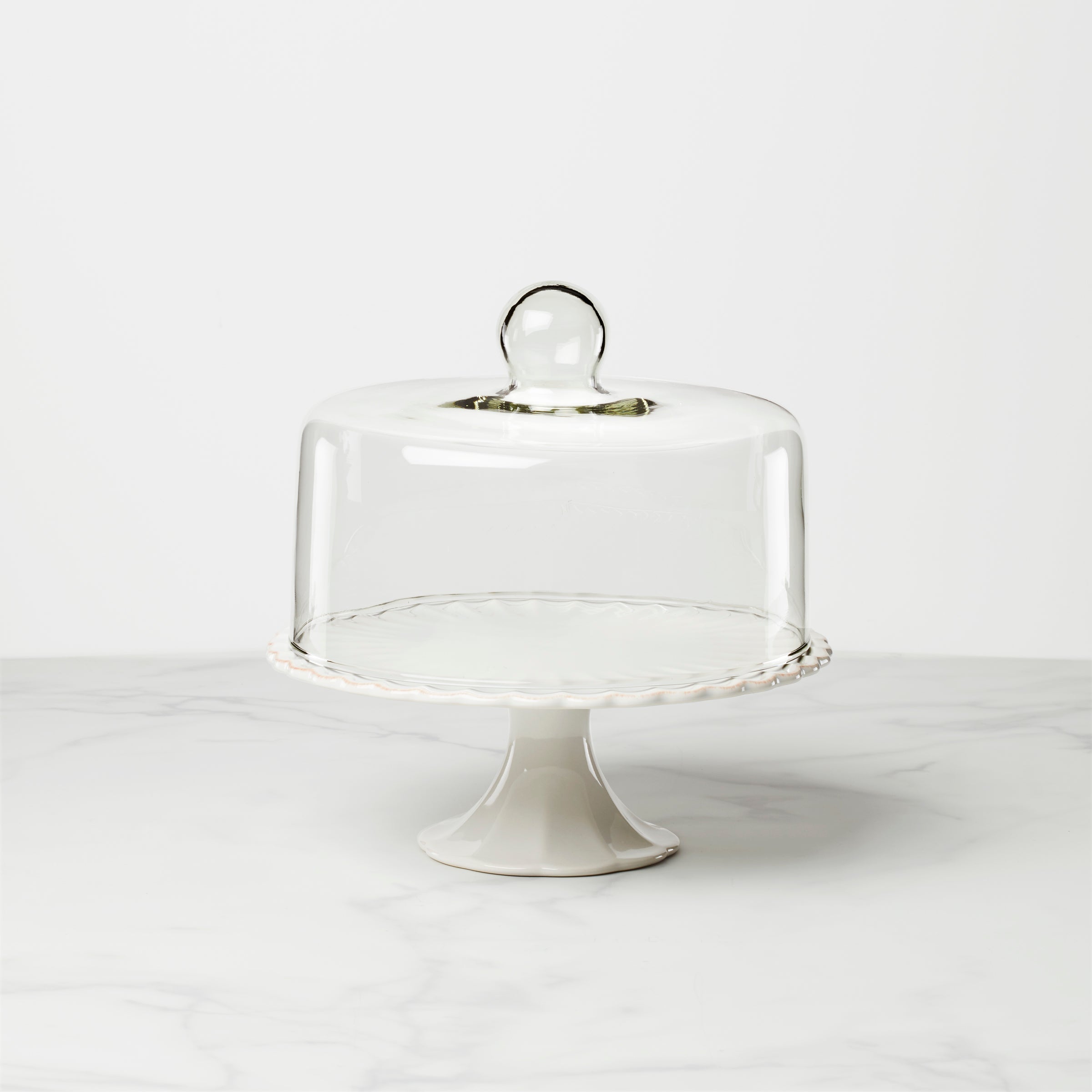 Thekbunny French Perle White Cake Plate With Dome
