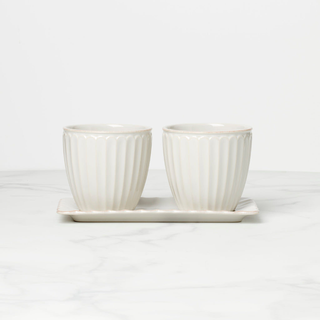 Thekbunny French Perle Scallop 3-Piece Herb Pot Set