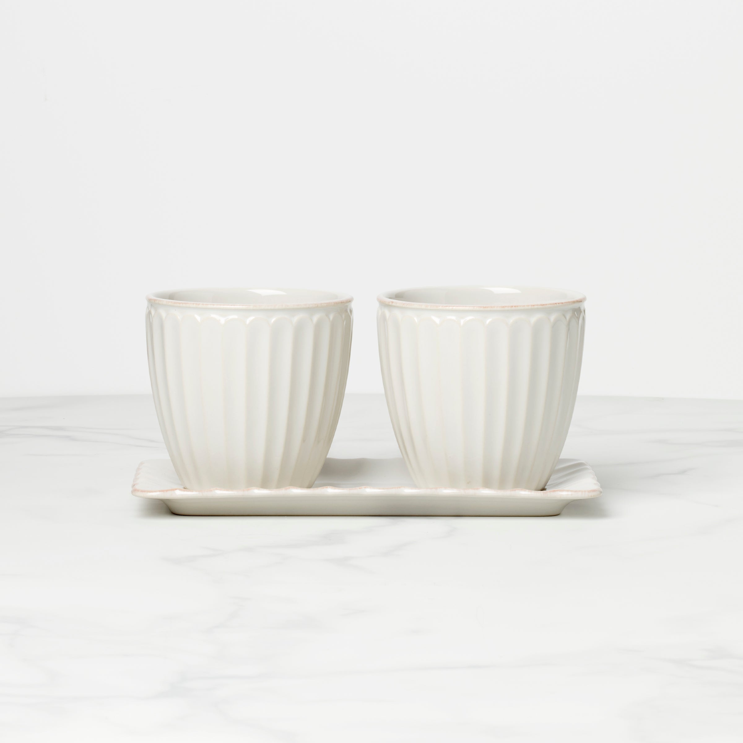 Thekbunny French Perle Scallop 3-Piece Herb Pot Set