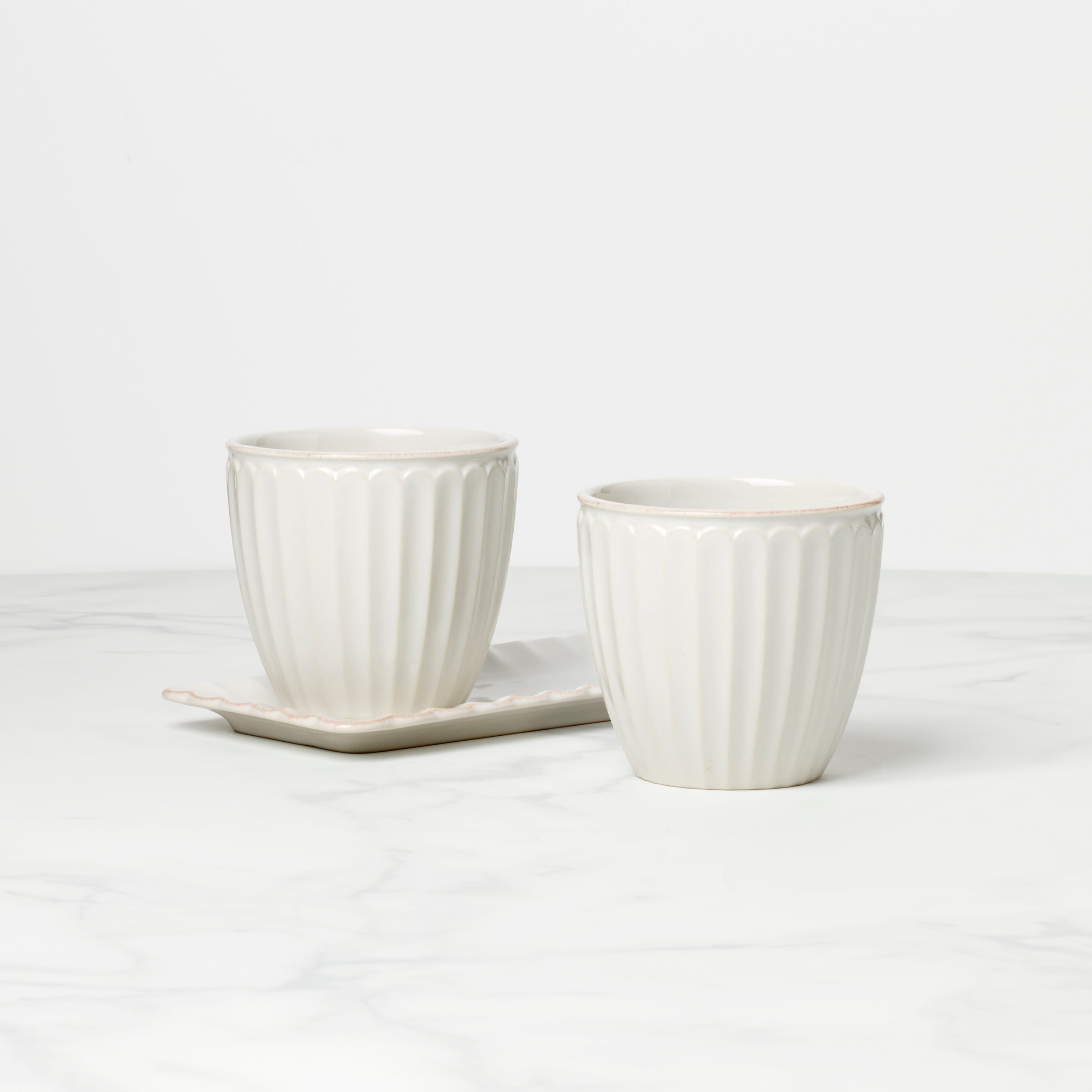 Thekbunny French Perle Scallop 3-Piece Herb Pot Set