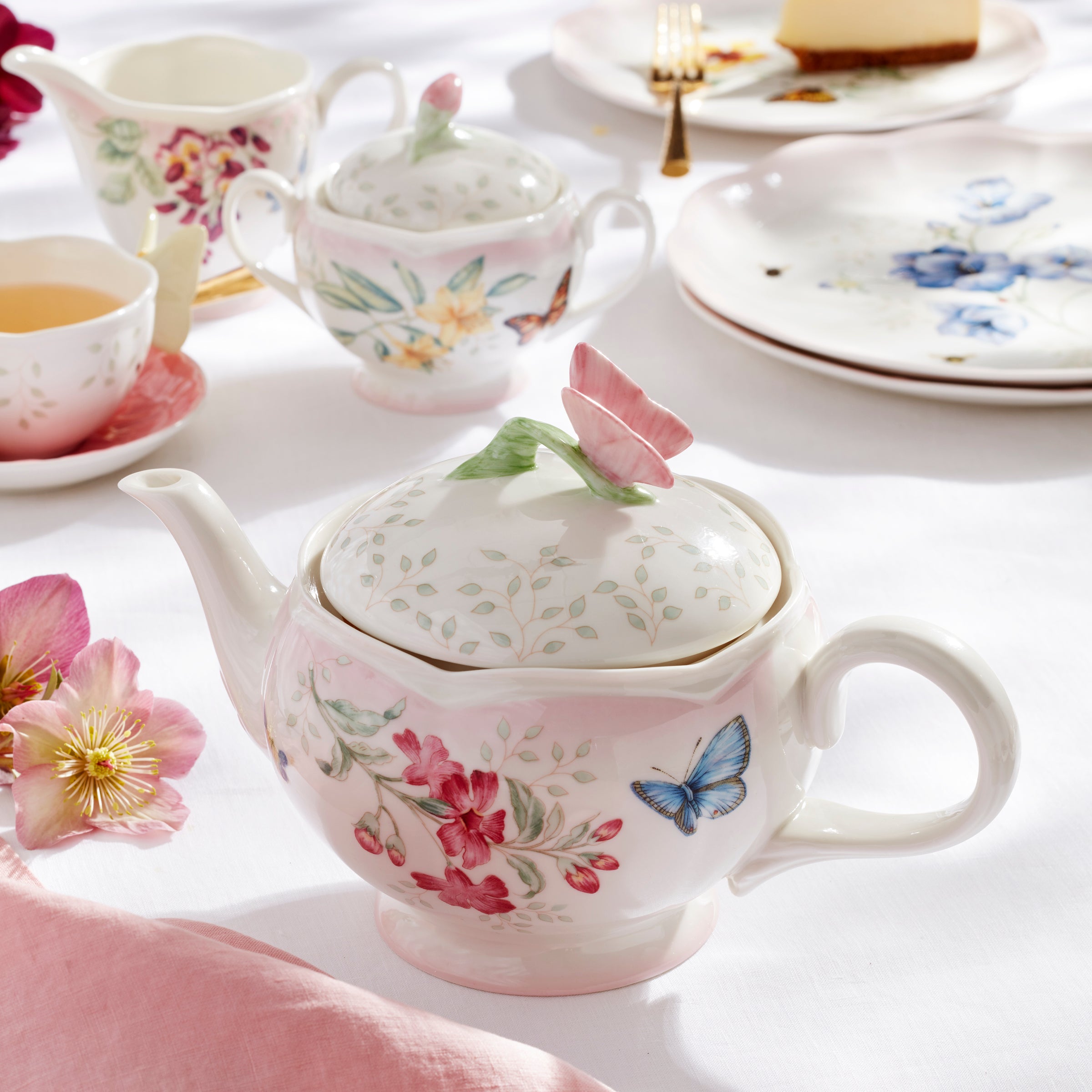 Thekbunny Butterfly Meadow Pink Ombre 5-Piece Tea Set