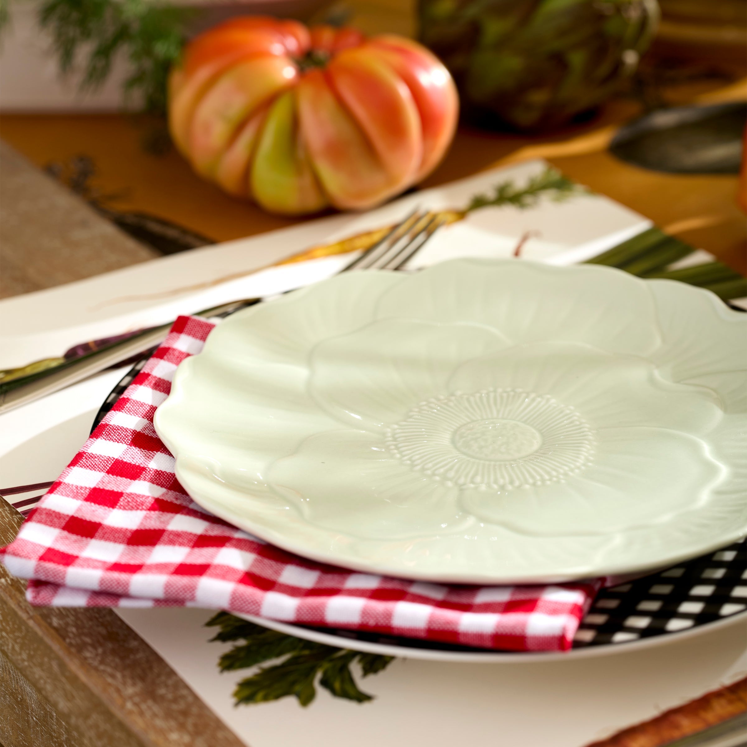 Gingham Black Dinner Plates - Set of 4