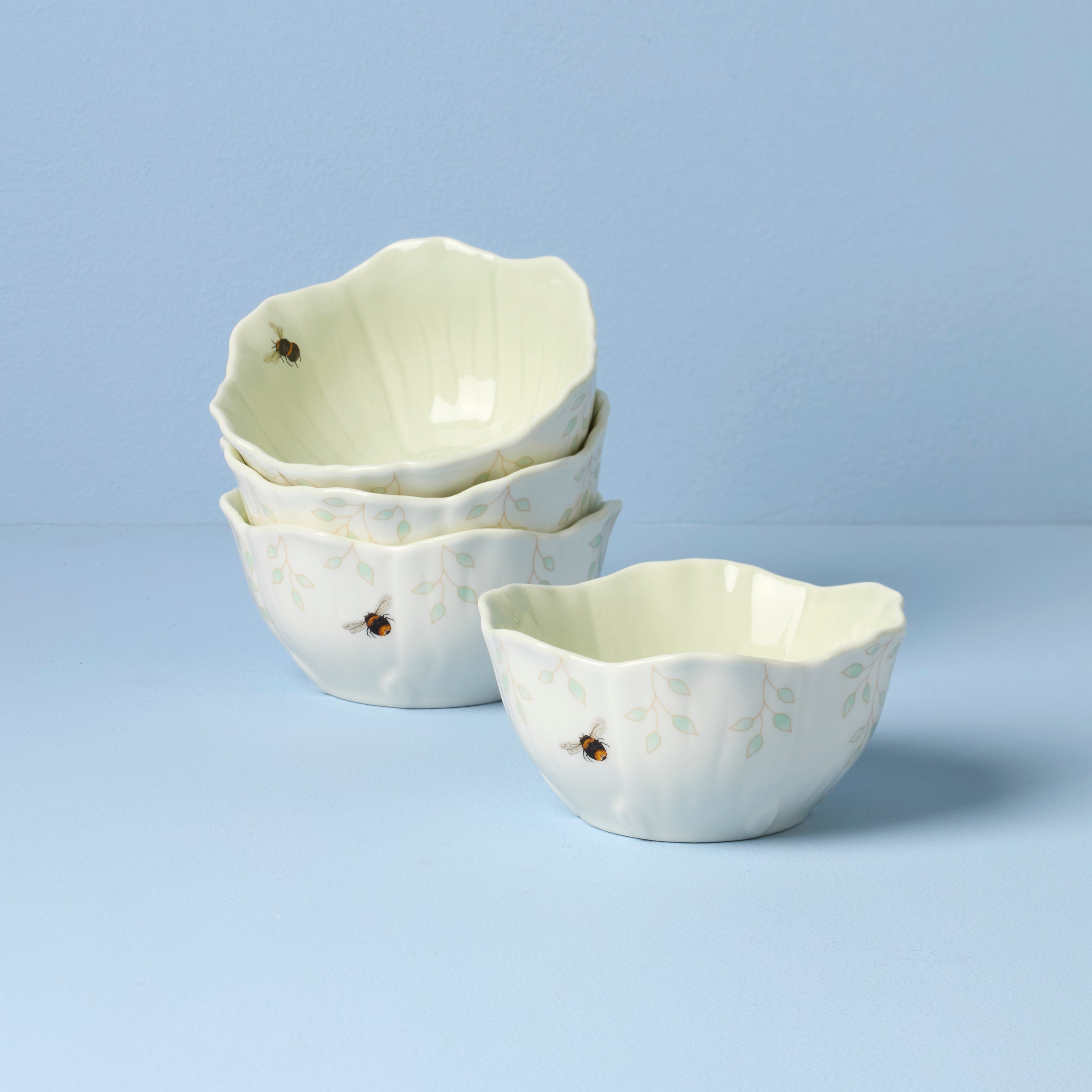 Thekbunny Butterfly Meadow Floral Green Dessert Bowls - Set of 4