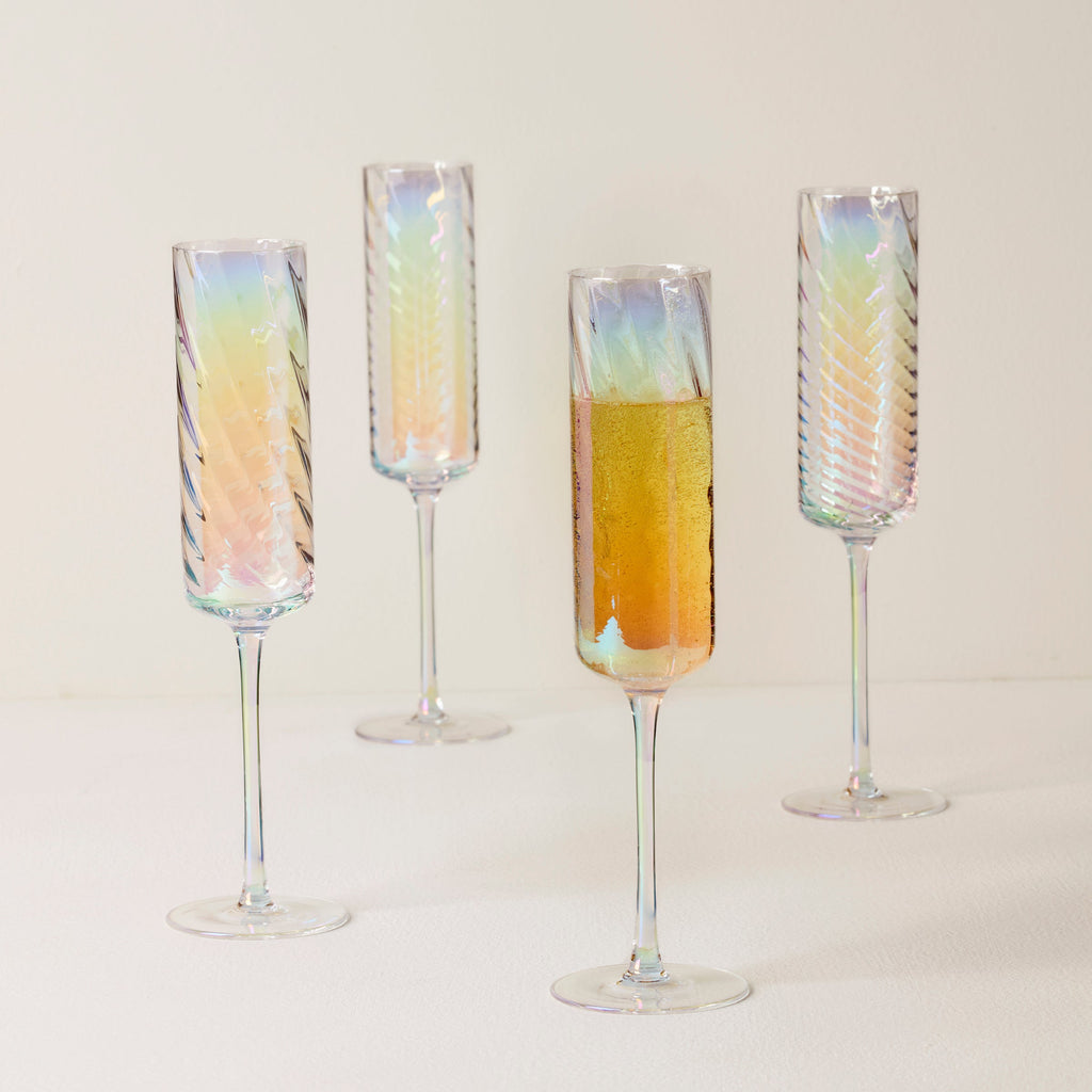 Thekbunny Tuscany Classics Iridescent Flute Glasses - Set Of 4