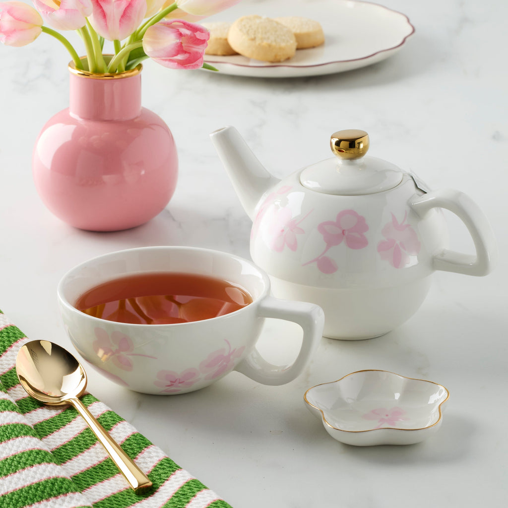Thekbunny Spring Pansies Tea For One With Tea Bag Holder
