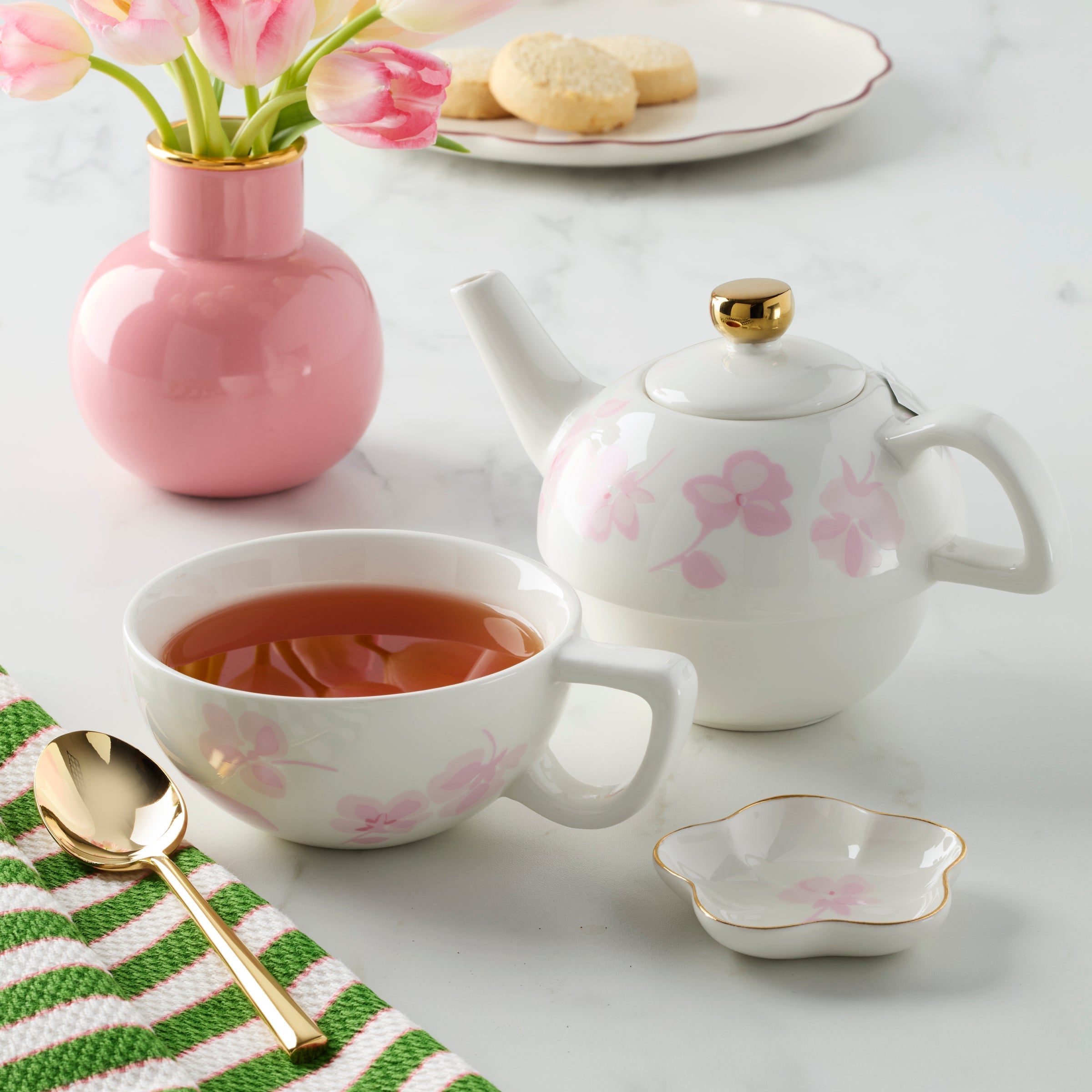 Thekbunny Spring Pansies Tea For One With Tea Bag Holder