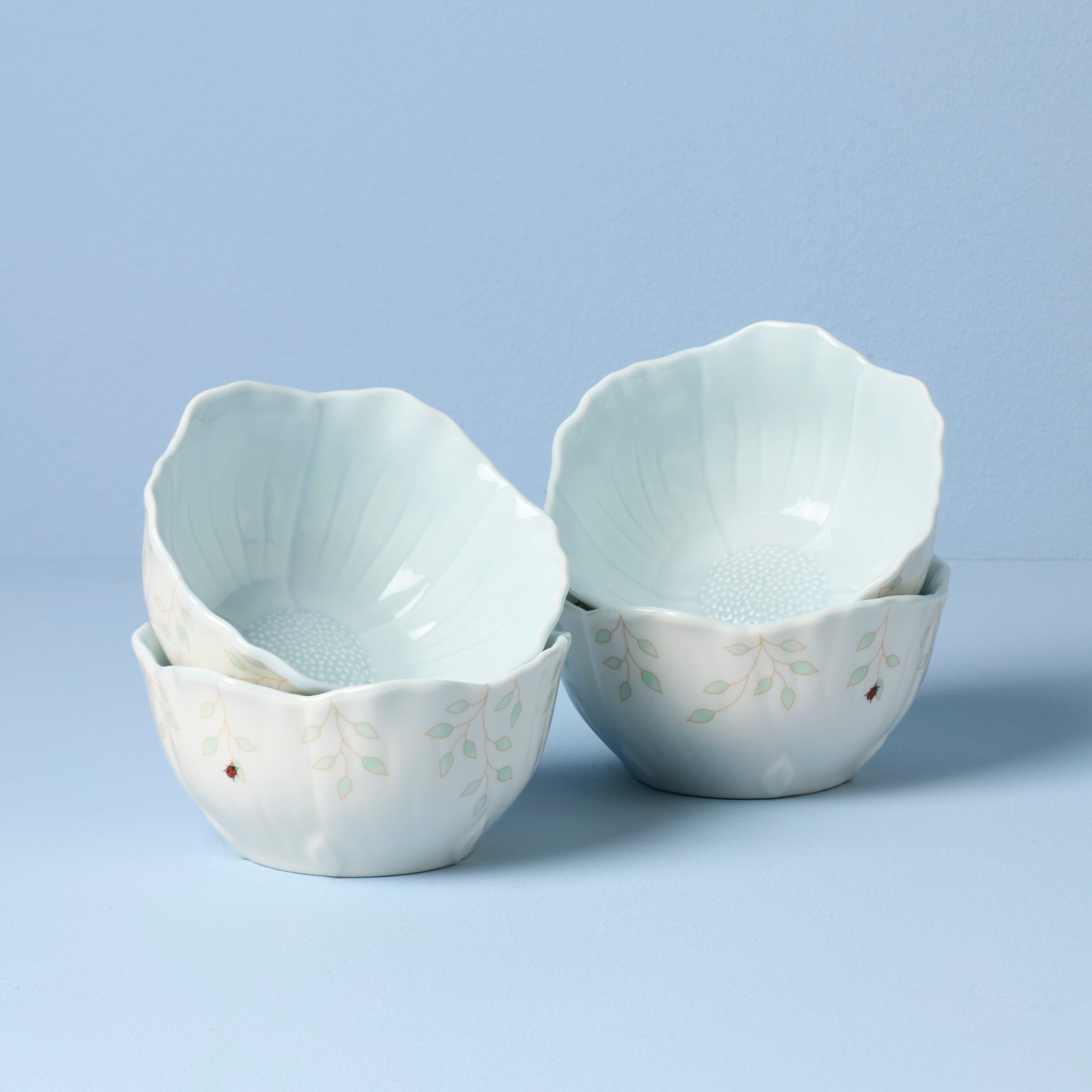 Thekbunny Butterfly Meadow Floral Blue Dessert Bowls - Set of 4
