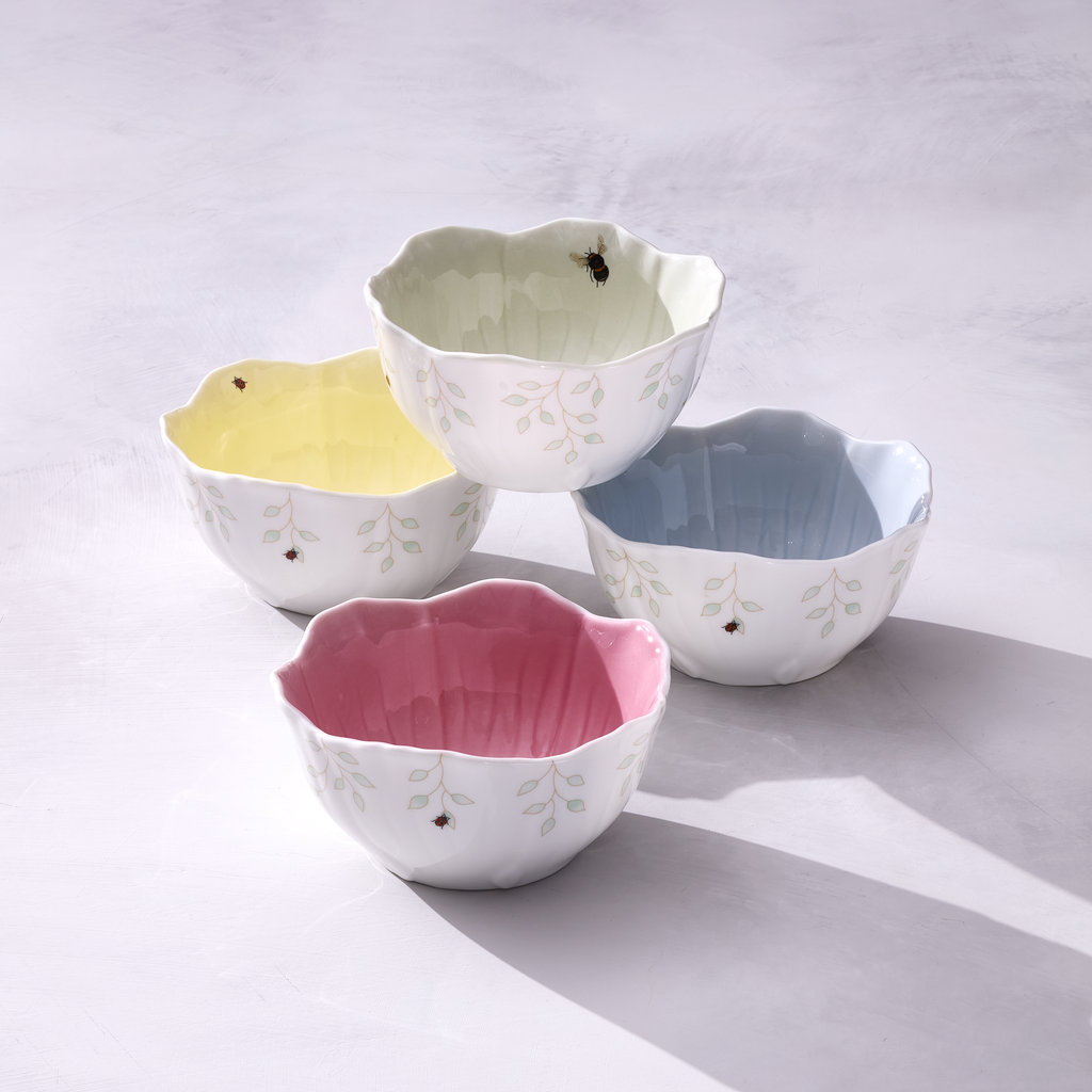 Thekbunny Butterfly Meadow Floral Yellow Dessert Bowls - Set of 4