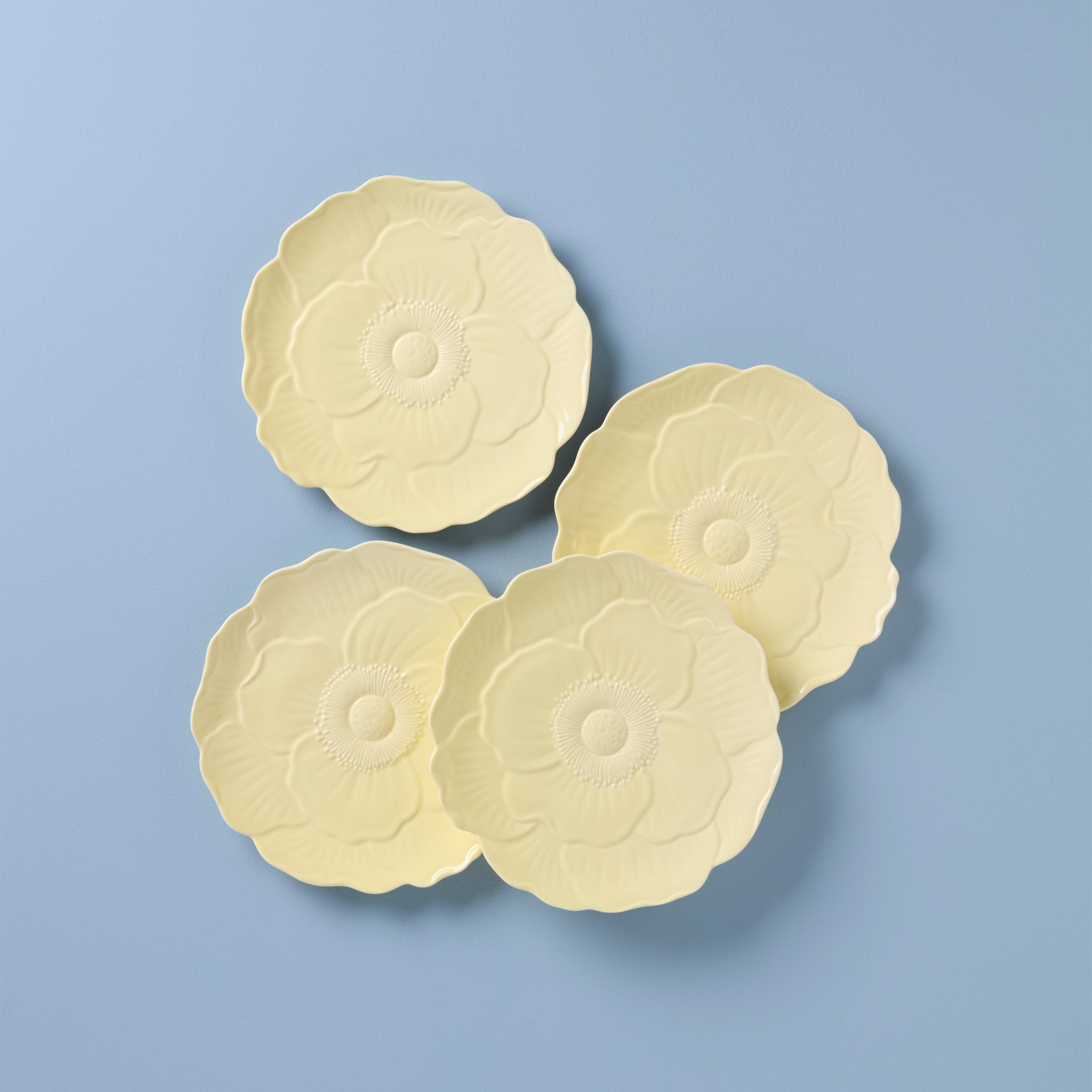 Thekbunny Butterfly Meadow Floral Yellow Accent Plates - Set of 4