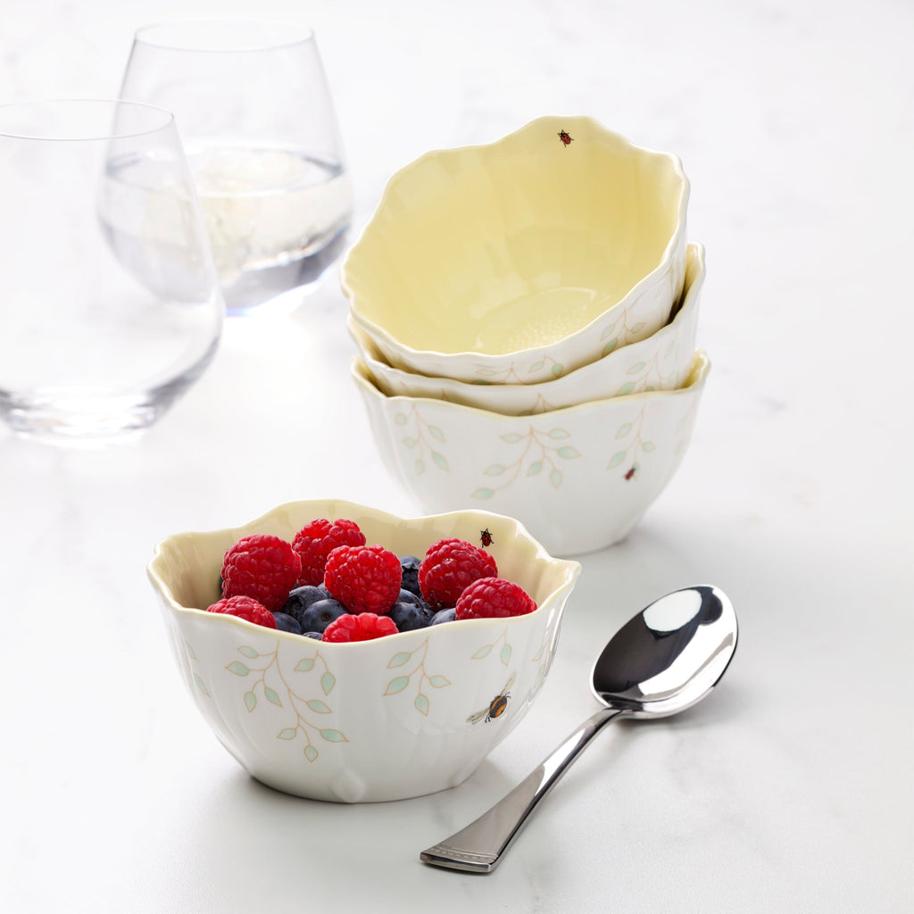 Thekbunny Butterfly Meadow Floral Yellow Dessert Bowls - Set of 4