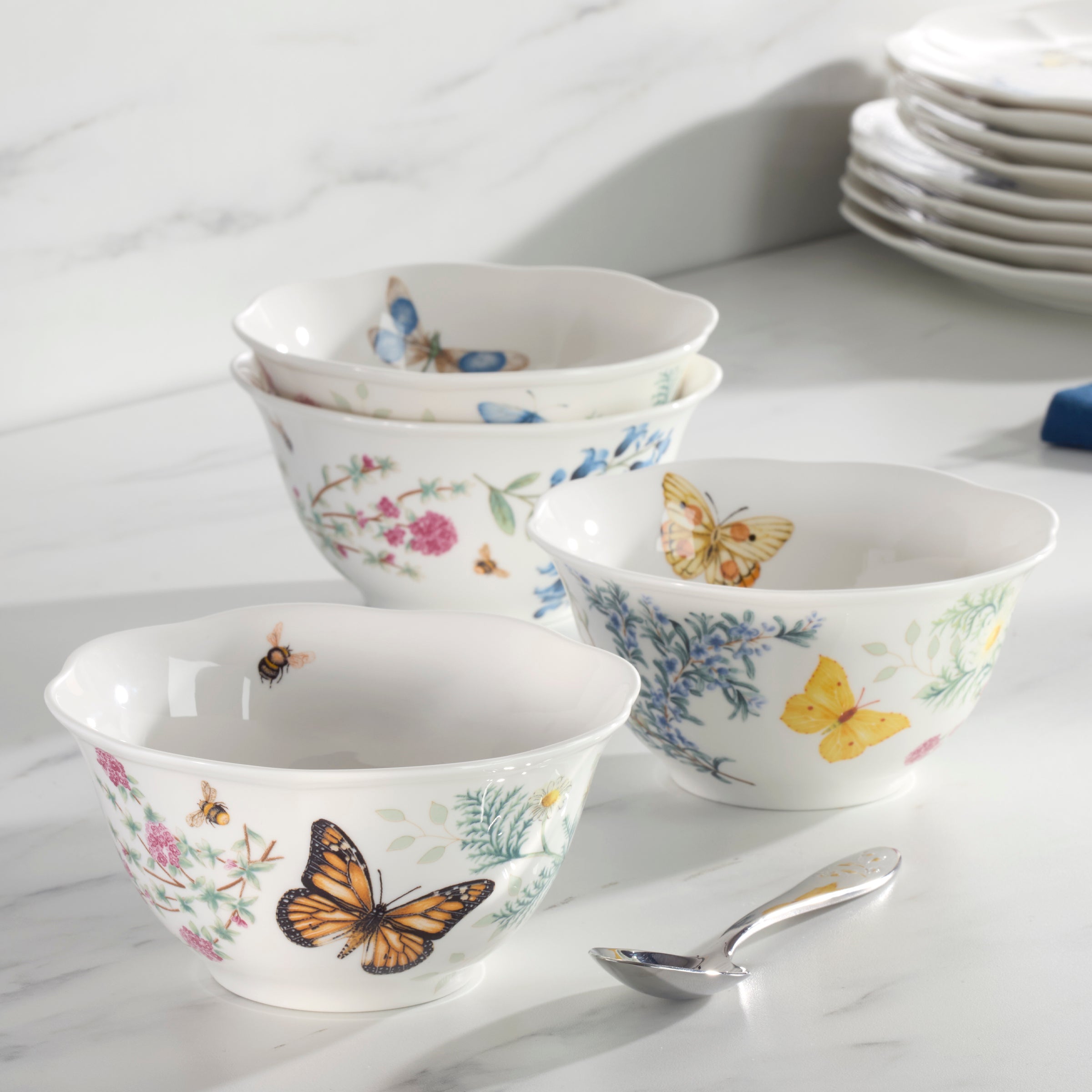 Thekbunny Butterfly Meadow Herbs Rice Bowls - Set of 4