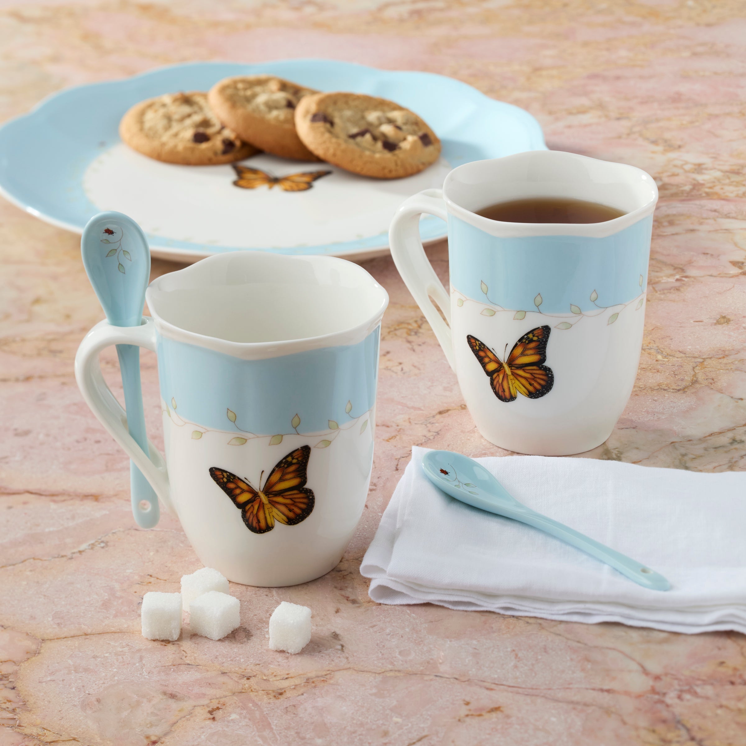 Thekbunny  Butterfly Meadow Color Mugs With Spoons - Set of 8