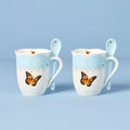 Thekbunny  Butterfly Meadow Blue Mugs With Spoons - Set of 2