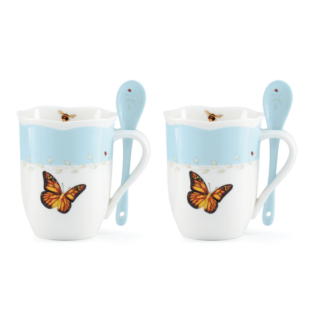 Thekbunny  Butterfly Meadow Color Mugs With Spoons - Set of 8