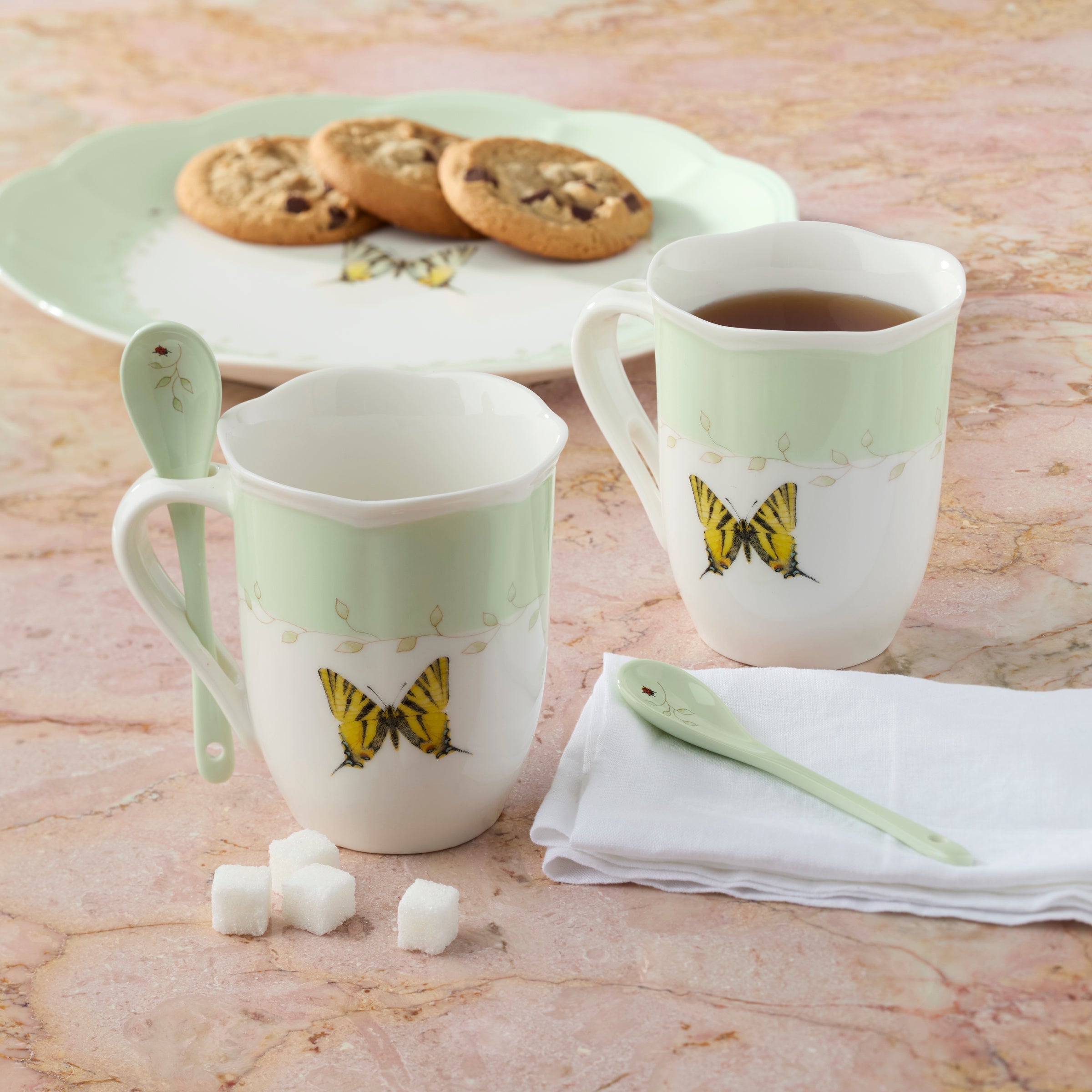 Thekbunny  Butterfly Meadow Color Mugs With Spoons - Set of 8