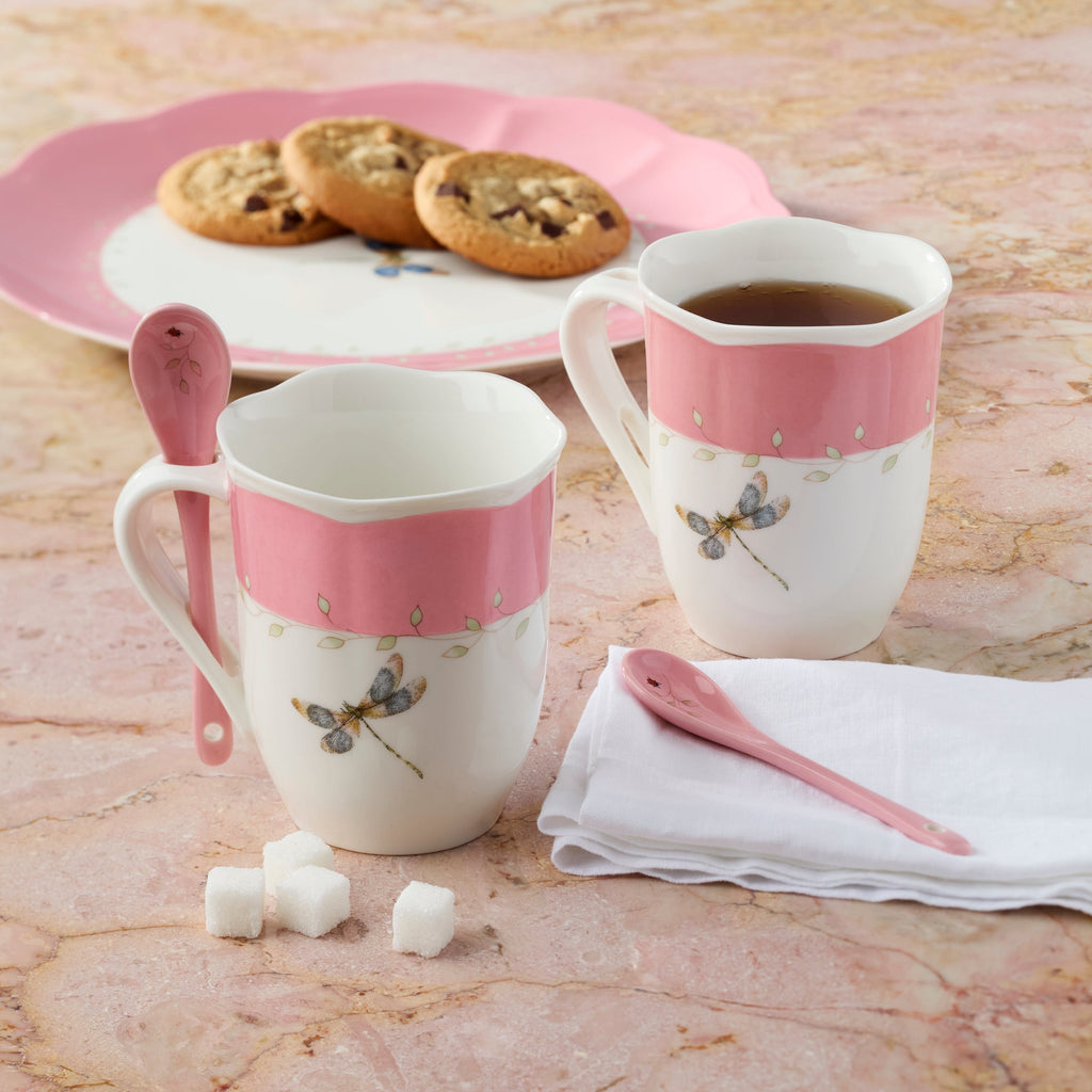 Thekbunny  Butterfly Meadow Color Mugs With Spoons - Set of 8