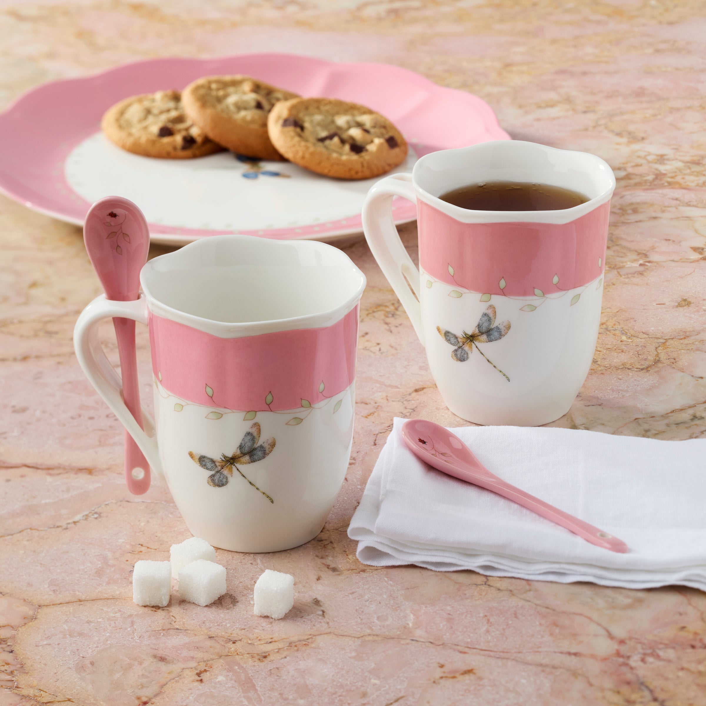 Thekbunny  Butterfly Meadow Color Mugs With Spoons - Set of 8