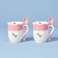 Thekbunny Butterfly Meadow Pink Mugs With Spoons - Set of 2