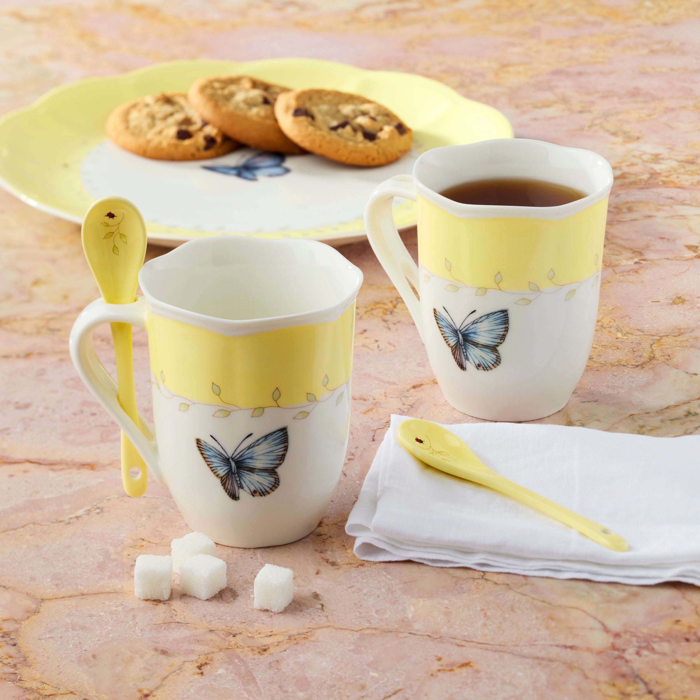 Thekbunny  Butterfly Meadow Color Mugs With Spoons - Set of 8