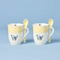 Thekbunny  Butterfly Meadow Yellow Mugs With Spoons - Set of 2