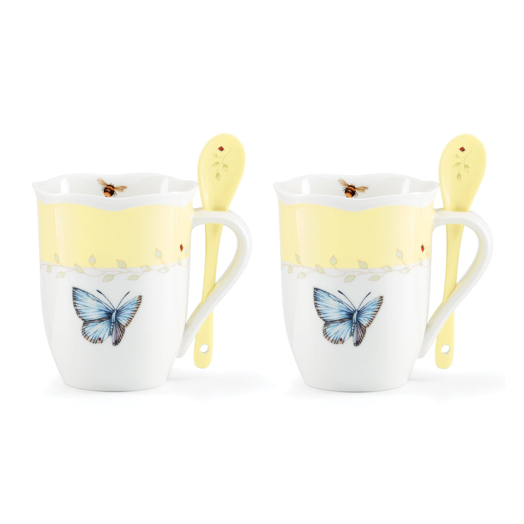 Thekbunny  Butterfly Meadow Color Mugs With Spoons - Set of 8
