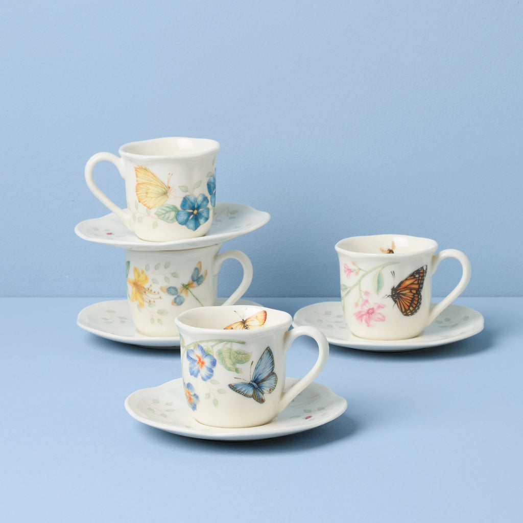 Thekbunny  Butterfly Meadow Espresso Cup & Saucers - Set of 4