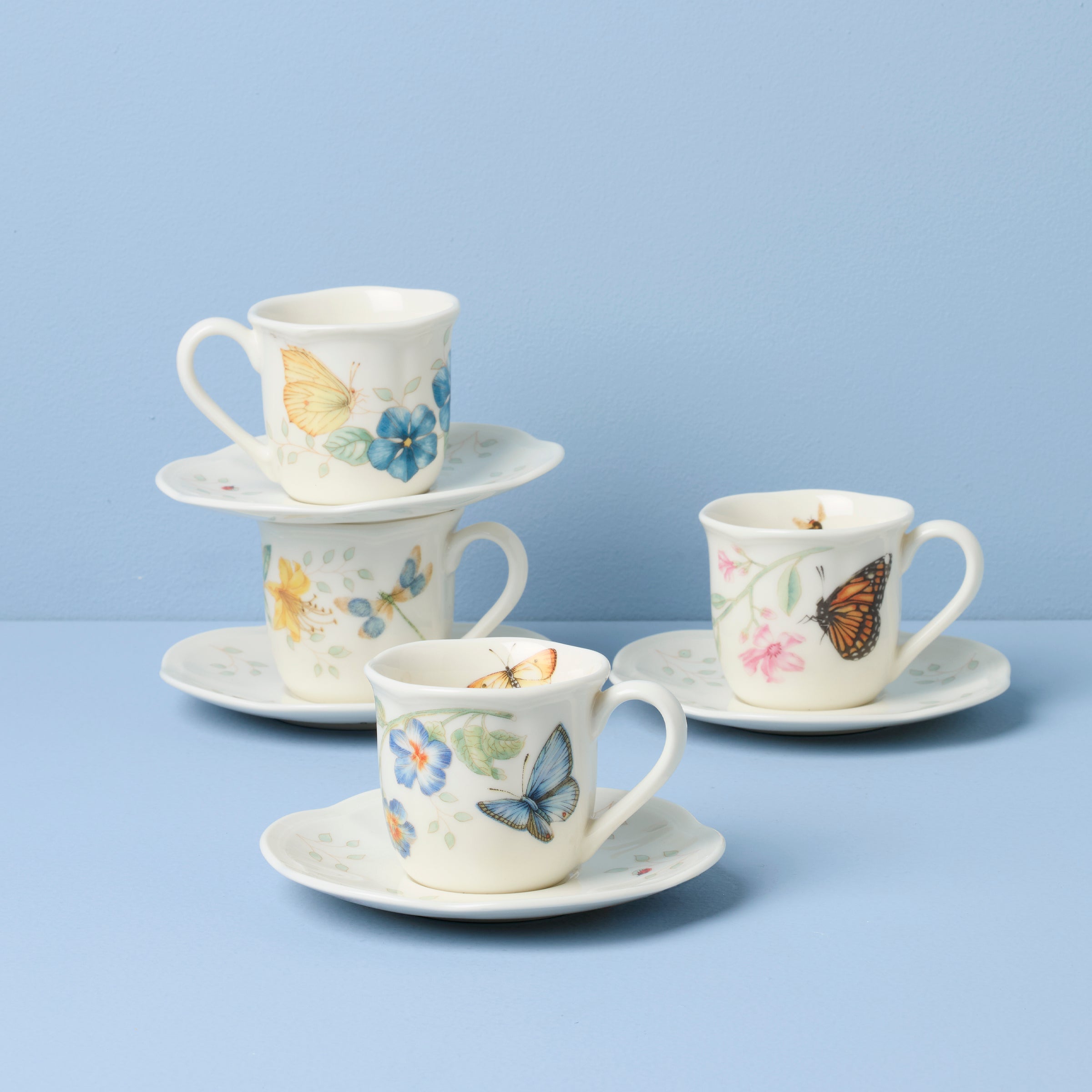 Thekbunny  Butterfly Meadow Espresso Cup & Saucers - Set of 4