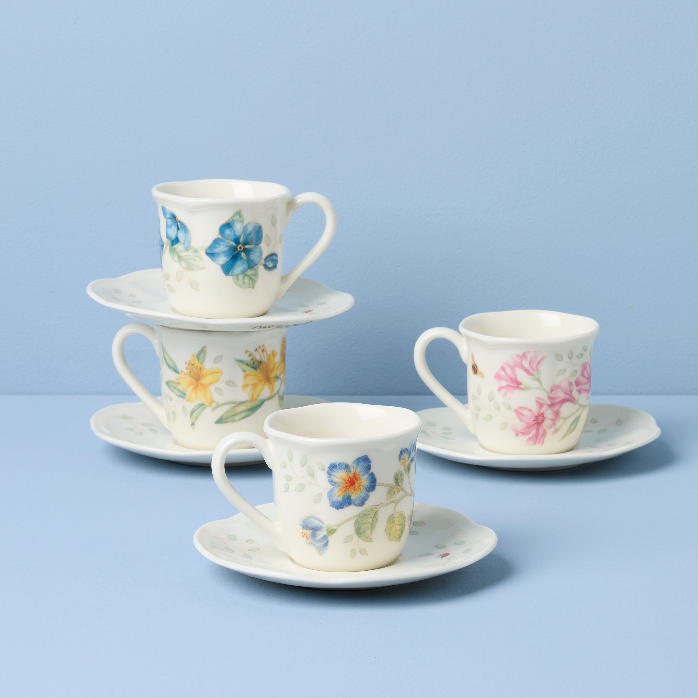 Thekbunny  Butterfly Meadow Espresso Cup & Saucers - Set of 4