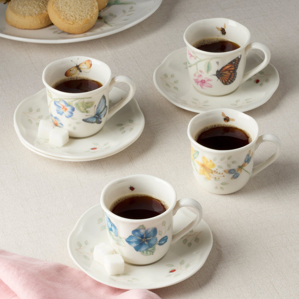 Thekbunny  Butterfly Meadow Espresso Cup & Saucers - Set of 4