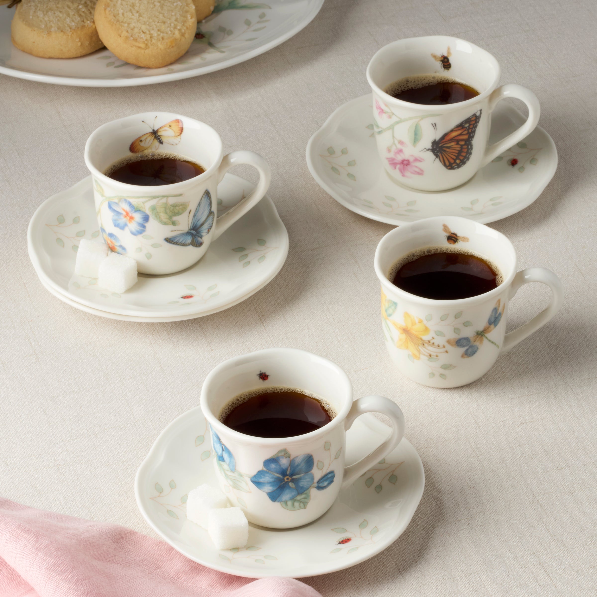 Thekbunny  Butterfly Meadow Espresso Cup & Saucers - Set of 4