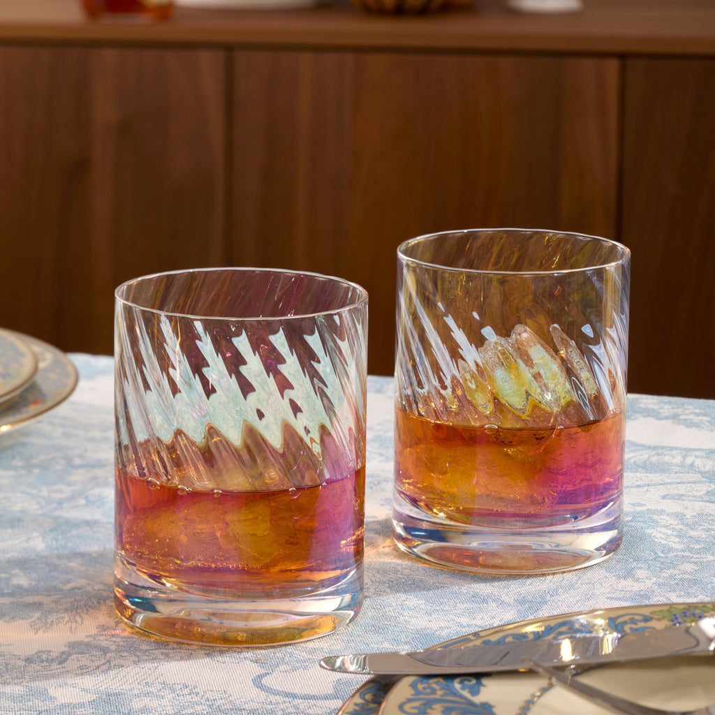 Thekbunny Tuscany Classics Iridescent Double Old Fashion Glasses - Set