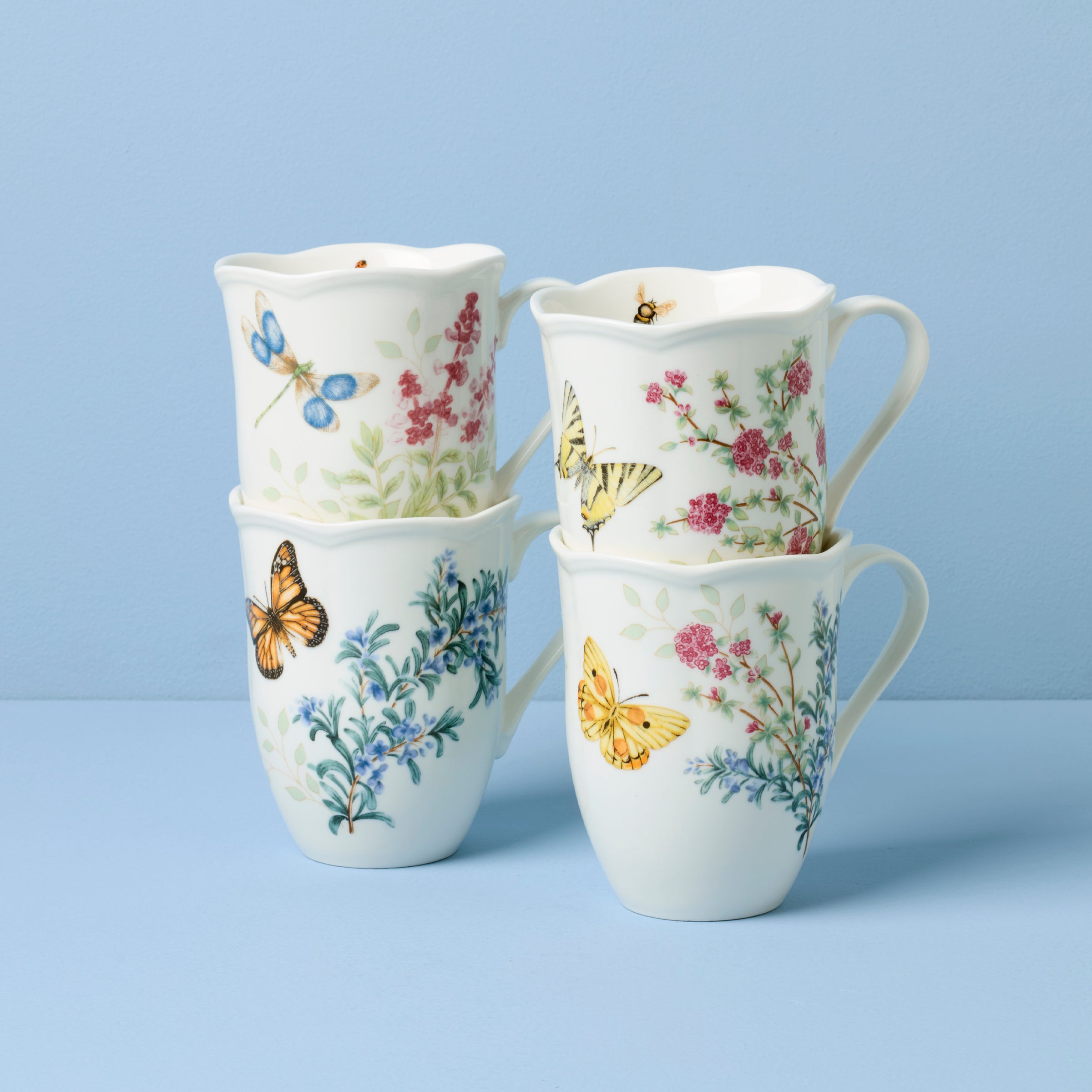 Thekbunny  Butterfly Meadow Herbs Mugs - Set of 4