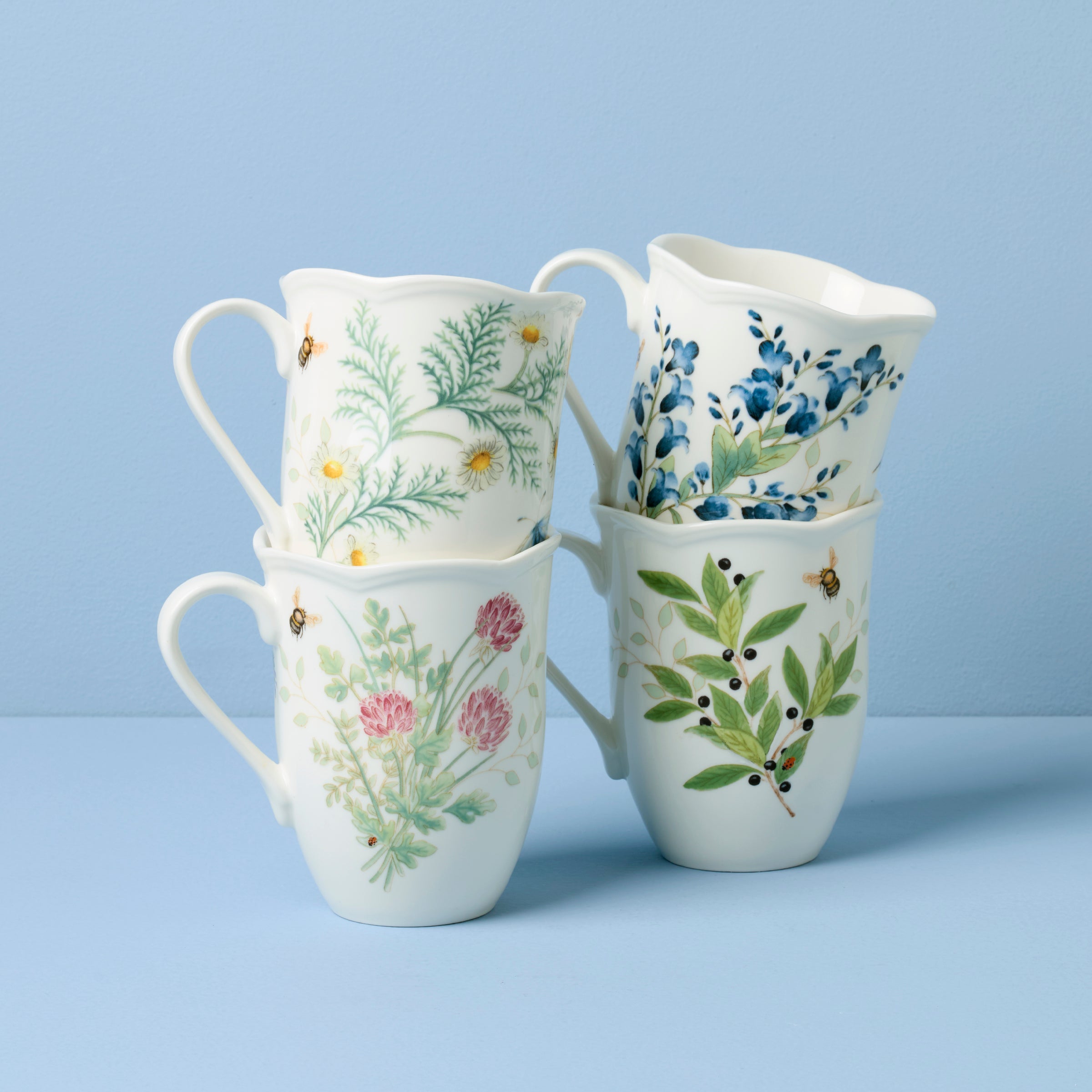 Thekbunny  Butterfly Meadow Herbs Mugs - Set of 4