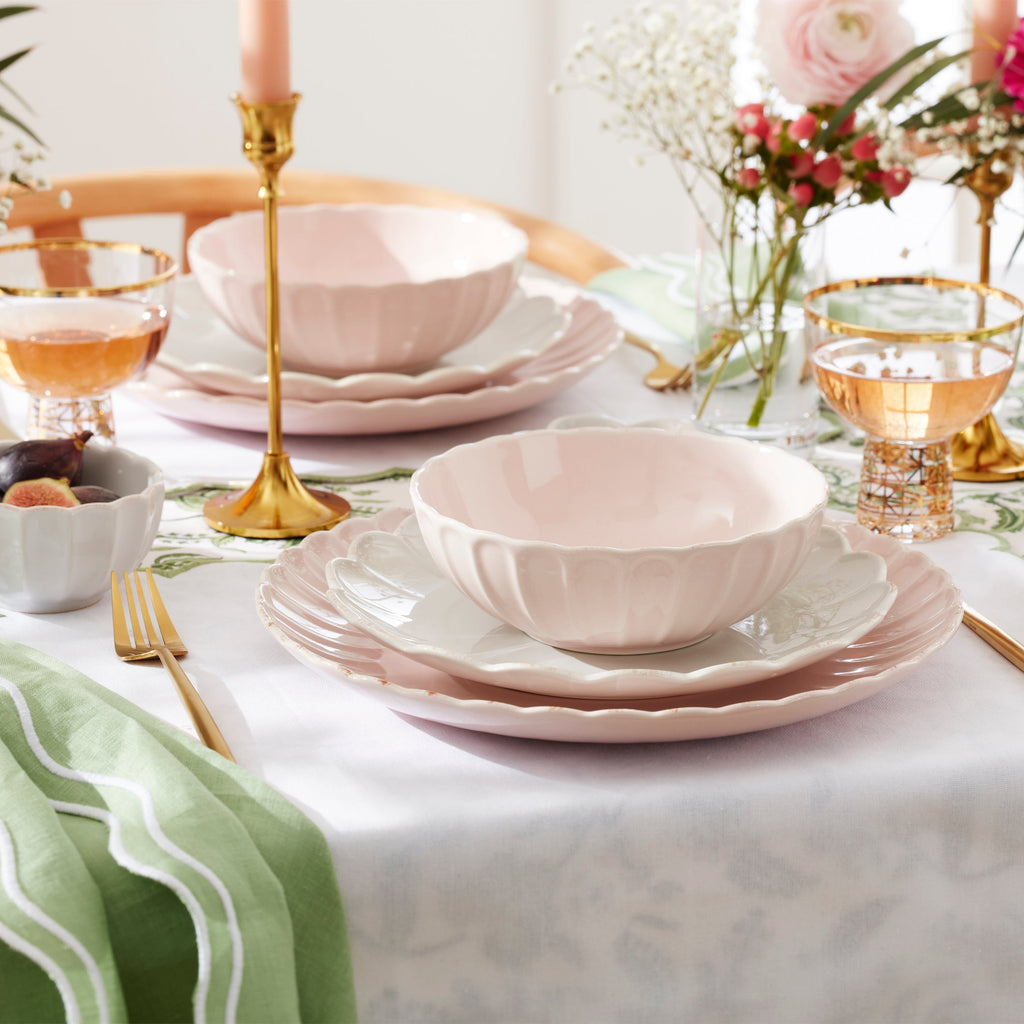 Thekbunny French Perle Scallop Blush 12-Piece Dinnerware Set