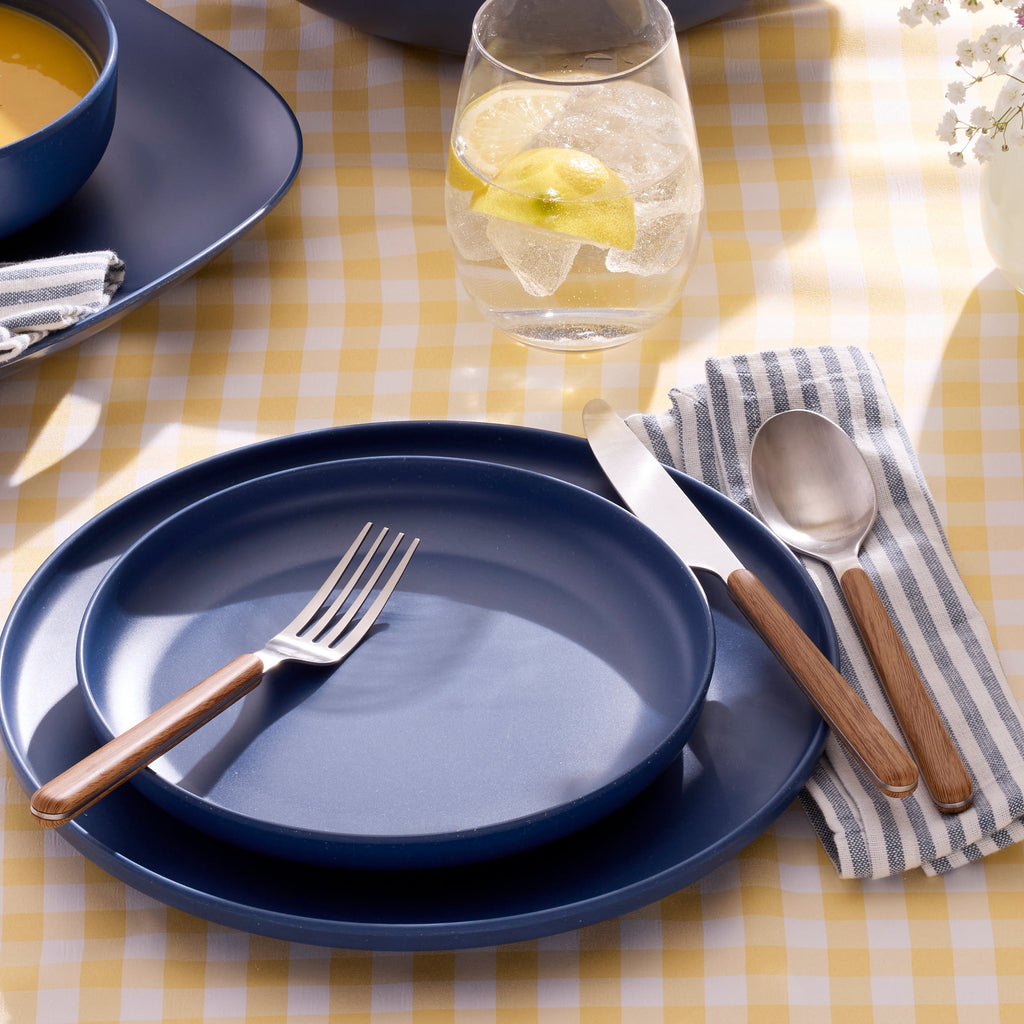 Thekbunny 24 Seven Mirror Faux Wood Handle 12 Piece Flatware Set