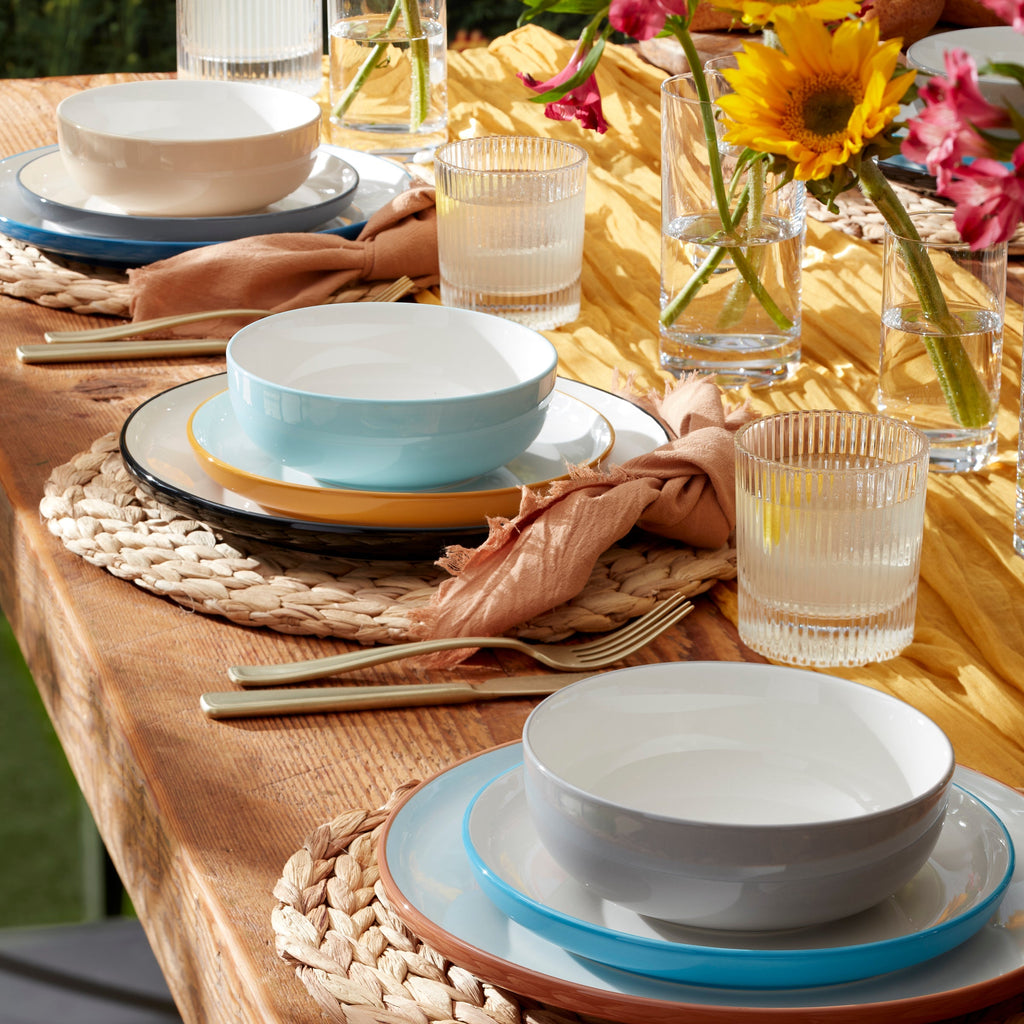 Thekbunny 24 Seven Colors Turquoise 12-Piece Dinnerware Set