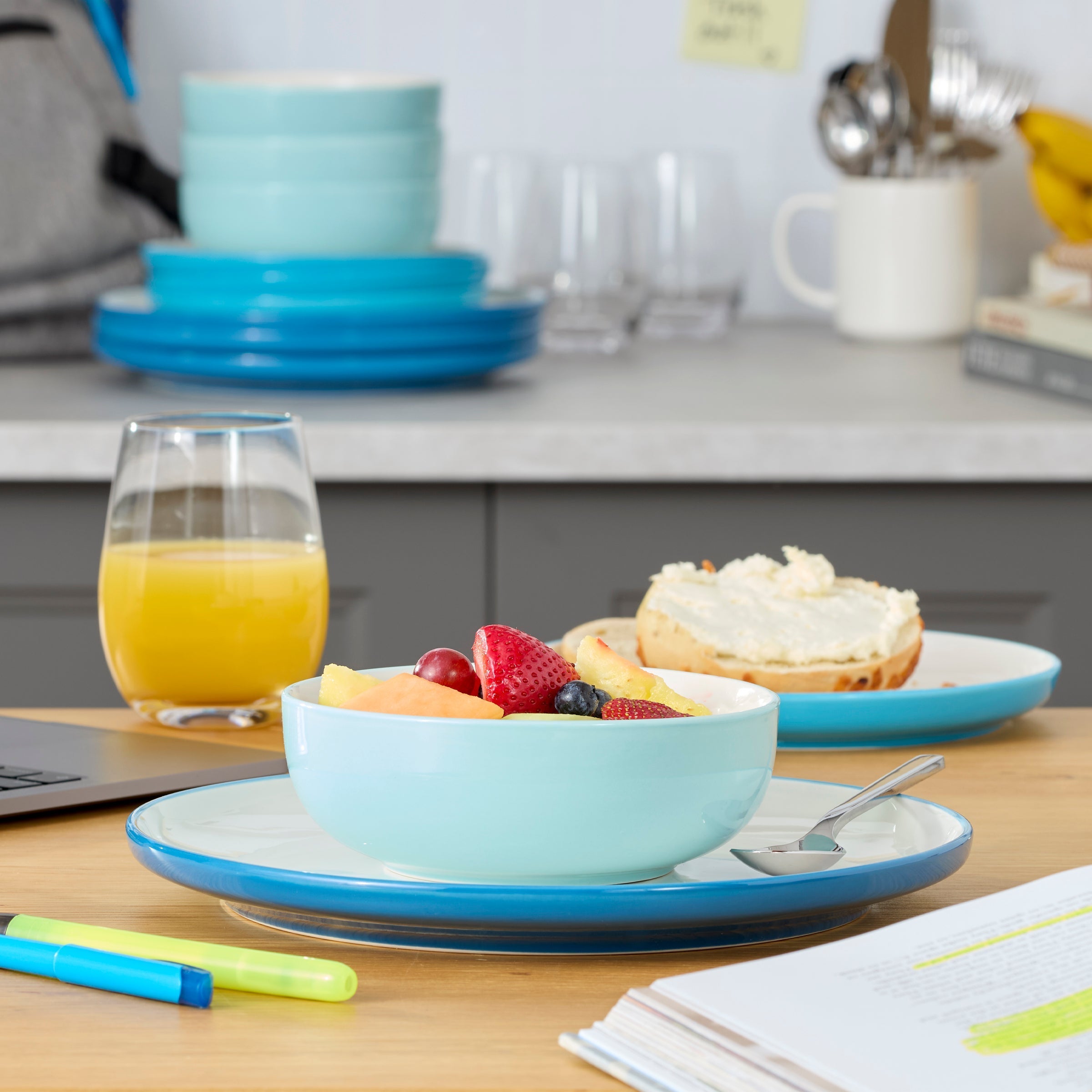 Thekbunny 24 Seven Colors Turquoise 12-Piece Dinnerware Set