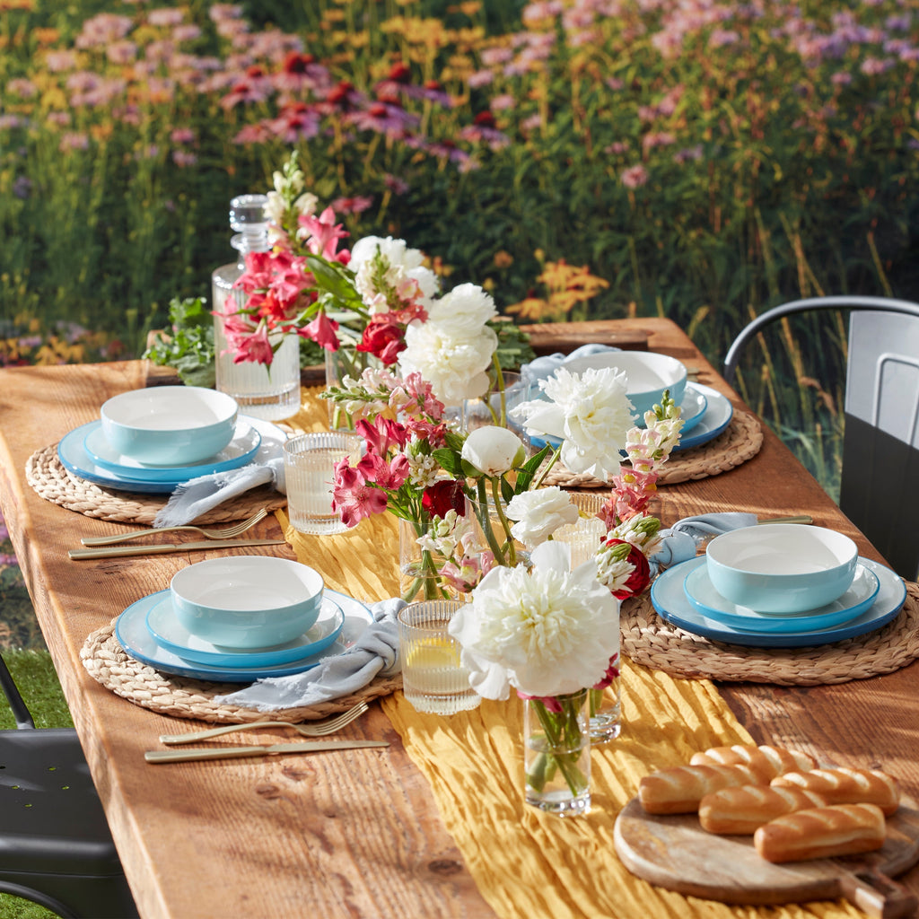 Thekbunny 24 Seven Colors Turquoise 12-Piece Dinnerware Set