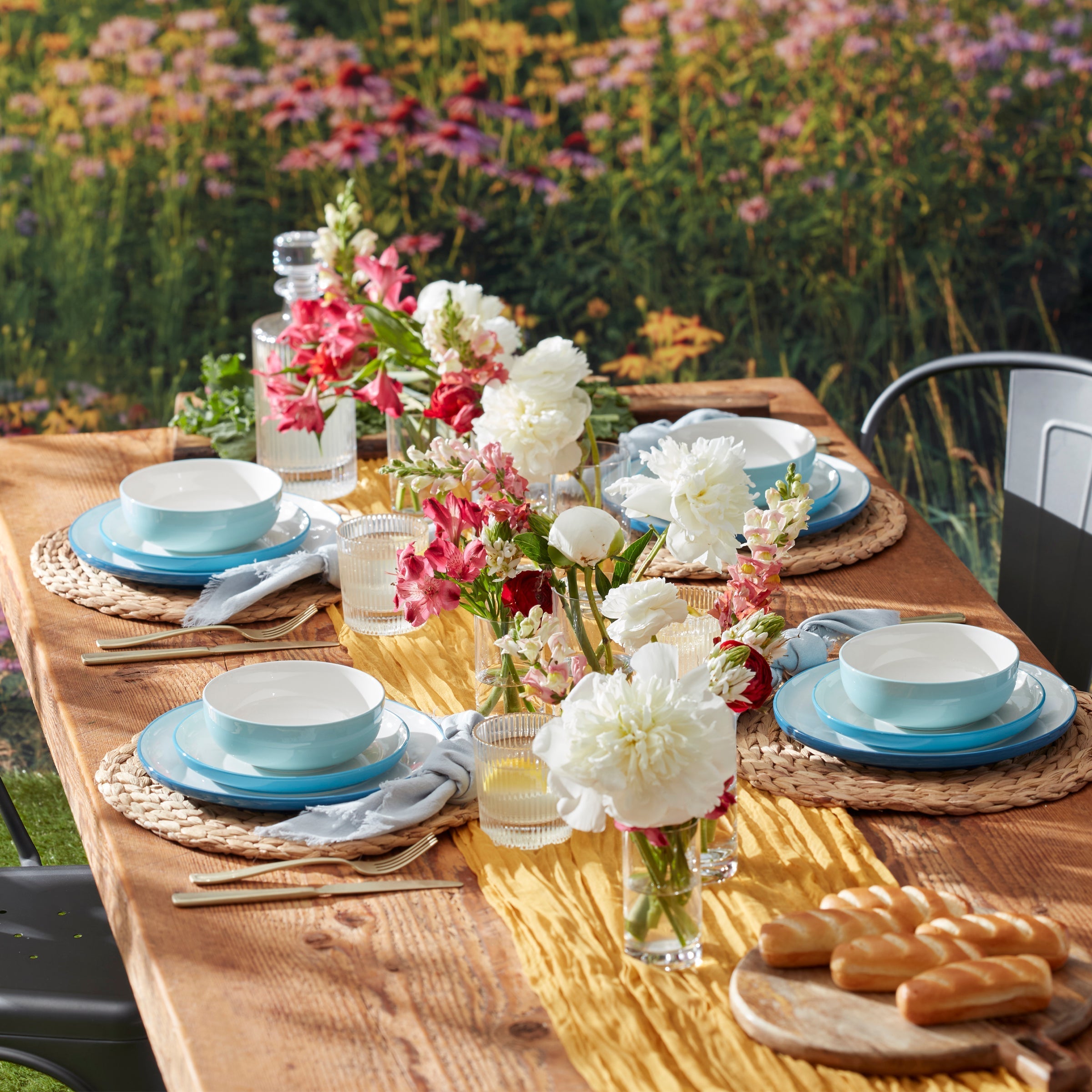 Thekbunny 24 Seven Colors Turquoise 12-Piece Dinnerware Set